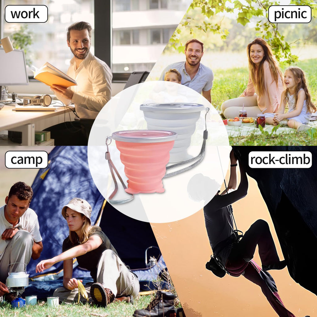 Nintora-C Collapsible Cups, Silicone Collapsible Travel Cup-Expandable Folding Camping Drinking Cup With Lids Reusable Small Por