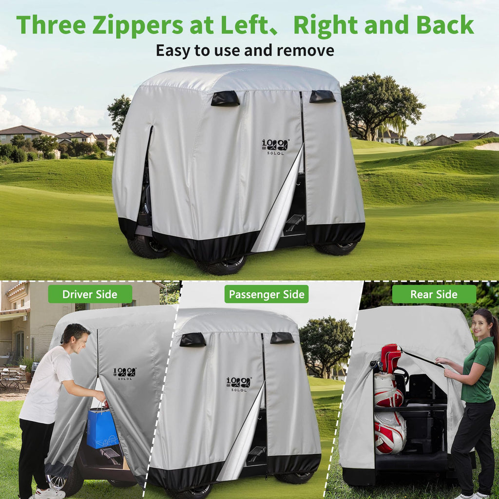 10L0L Universal 2-4 Passenger Golf Cart Cover For Ezgo, Club Car And Yamaha, Waterproof Sunproof And Durable, Silver White