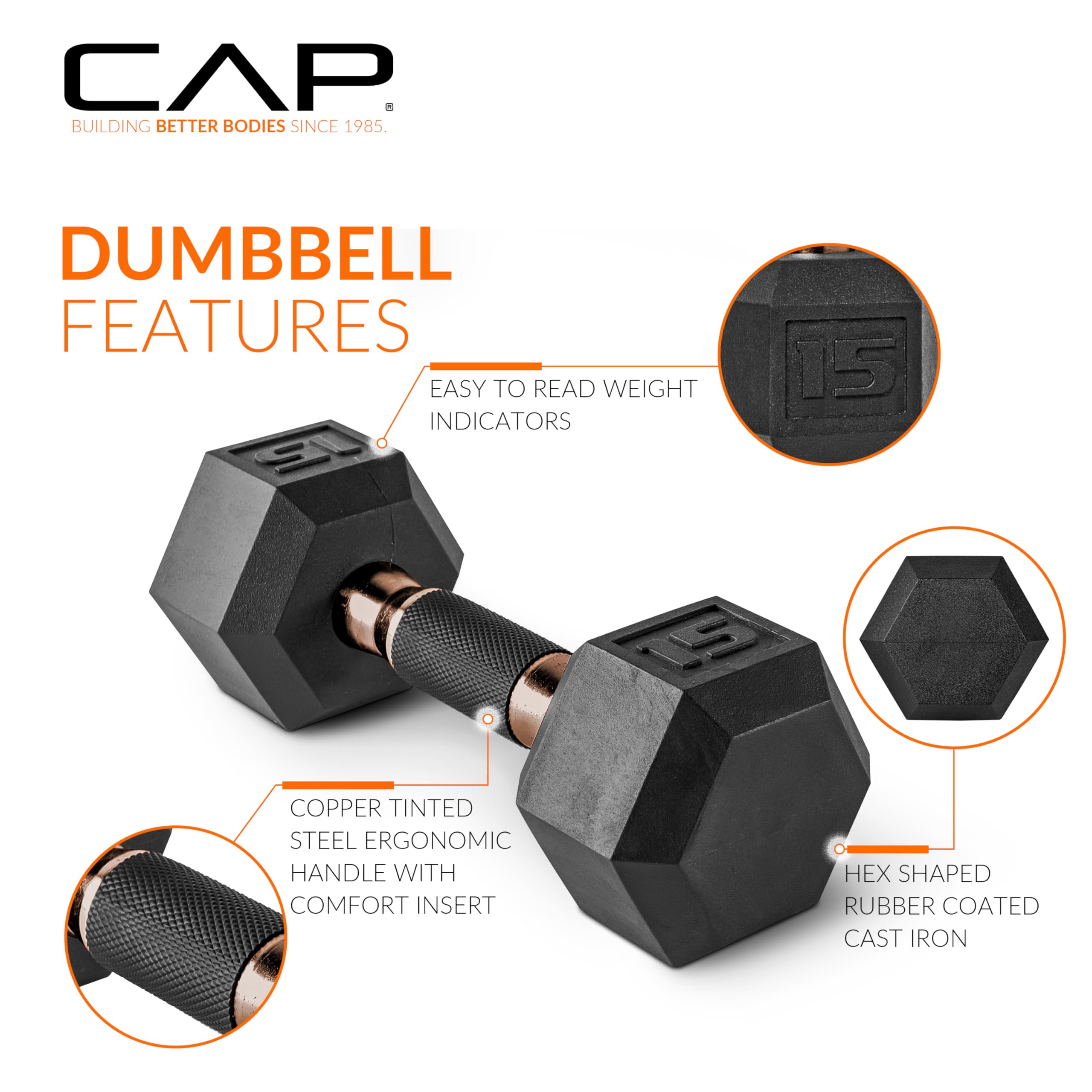 Cap Barbell 50 Lbs Coated Dumbbell Set With Copper Handles, 10Lbx2, 15Lbx2