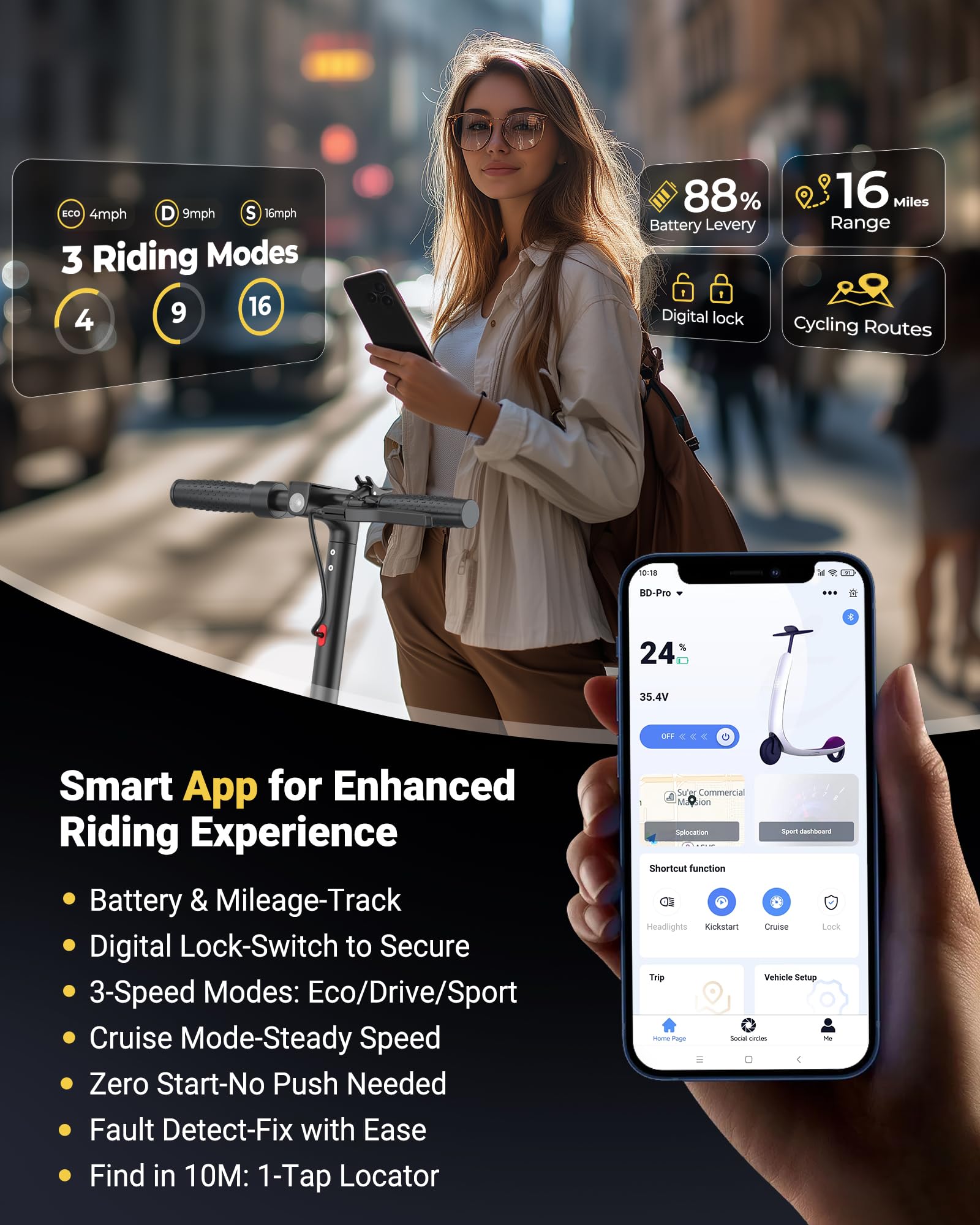 MAXSHOT V7 Electric Scooter, 350W Powerful Motor, 16MPH Top Speed,16Miles Long Range, 8.5 Solid Tires Folding Commuter Escooter