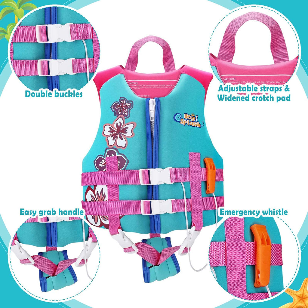 Heysplash Life Jacket For Kids, Child Size Watersports Swim Vest Flotation Device Trainer Vest With Survival Whistle, Easy On An