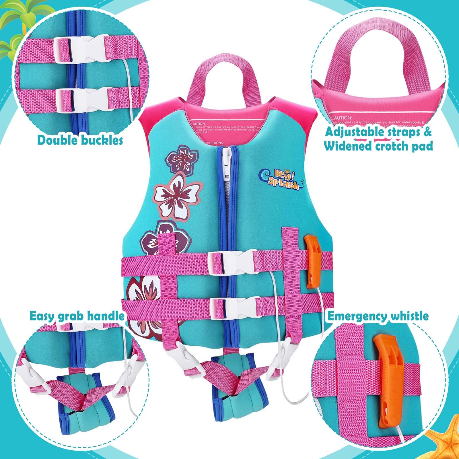 Heysplash Life Jacket For Kids, Child Size Watersports Swim Vest Flotation Device Trainer Vest With Survival Whistle, Easy On An