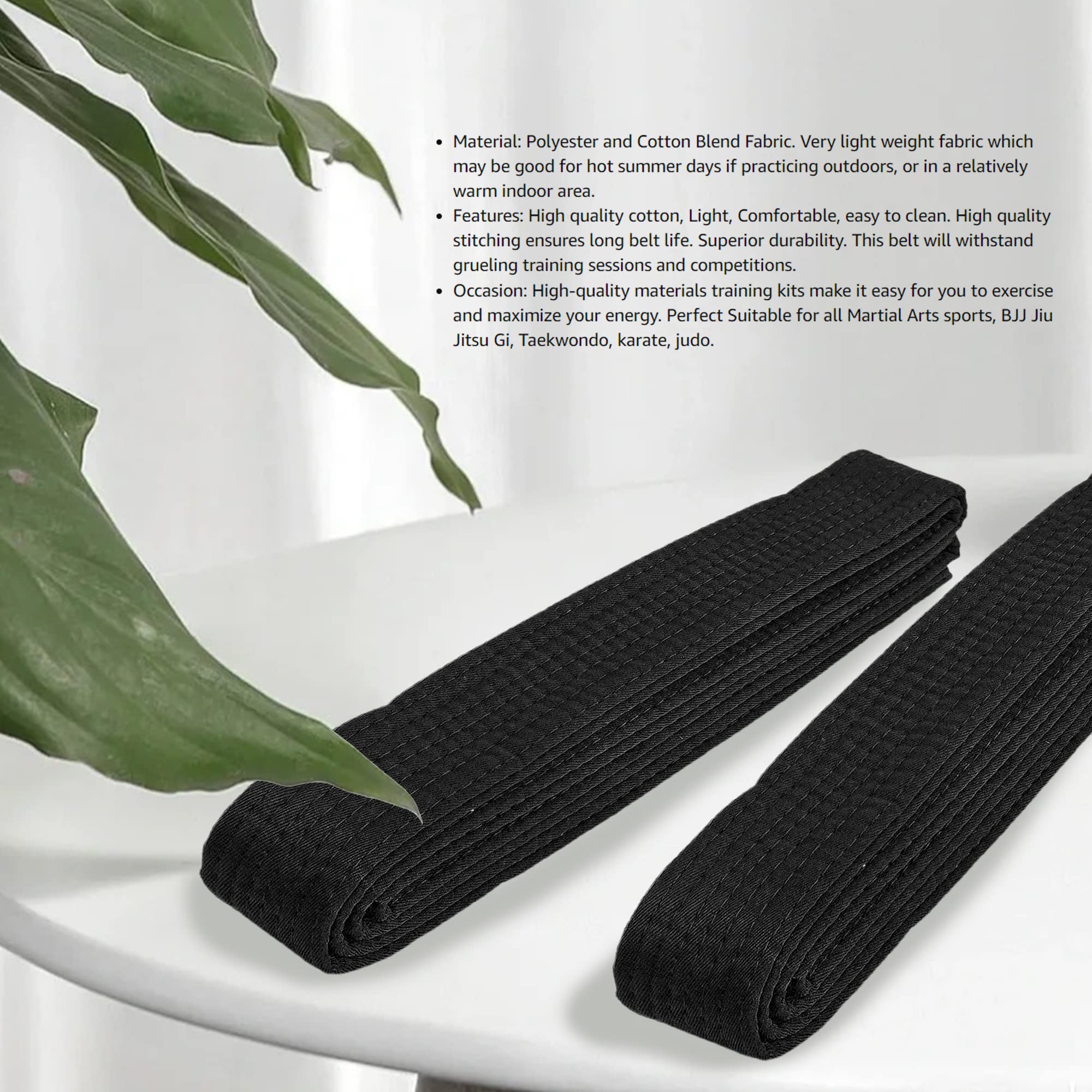 Hithop 8.6Ft Long Soft Black Belt For Martial Arts Karate Taekwondo Judo
