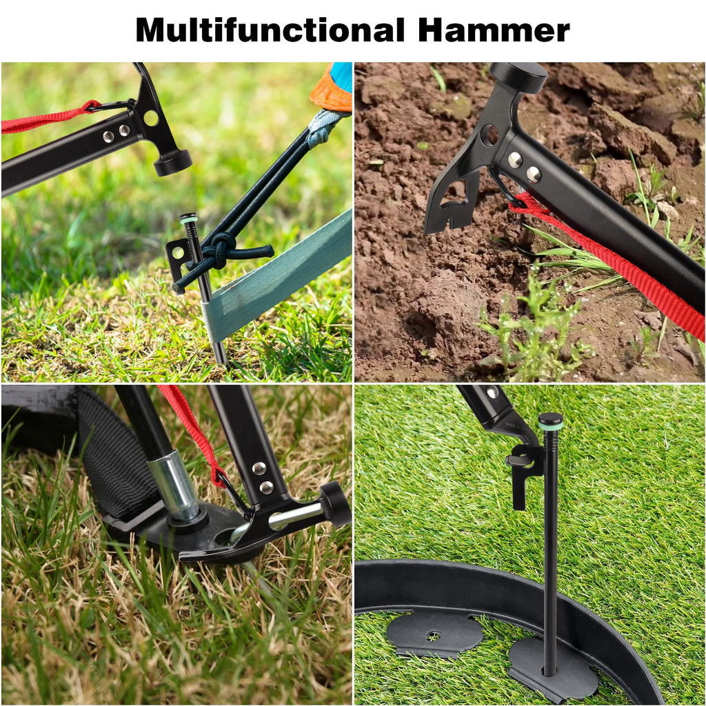 Tent Stakes Heavy Duty & Hammer Set,With 12In Tent Stake Remover +10 In Steel Tent Pegs+Storage Bag +Fluorescent Rubber Circle F