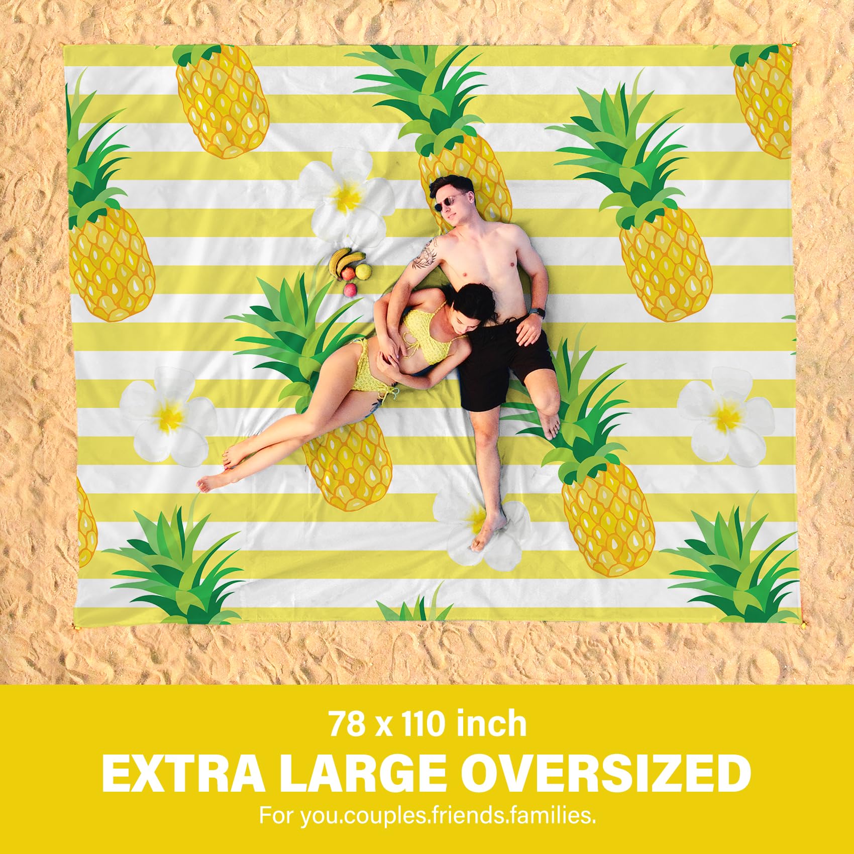 Famstar Beach Blanket Oversized Extra Large78 X 110,Waterproof Sandproof Beach Blanket 2-8 Adults Lightweight Durable For Travel