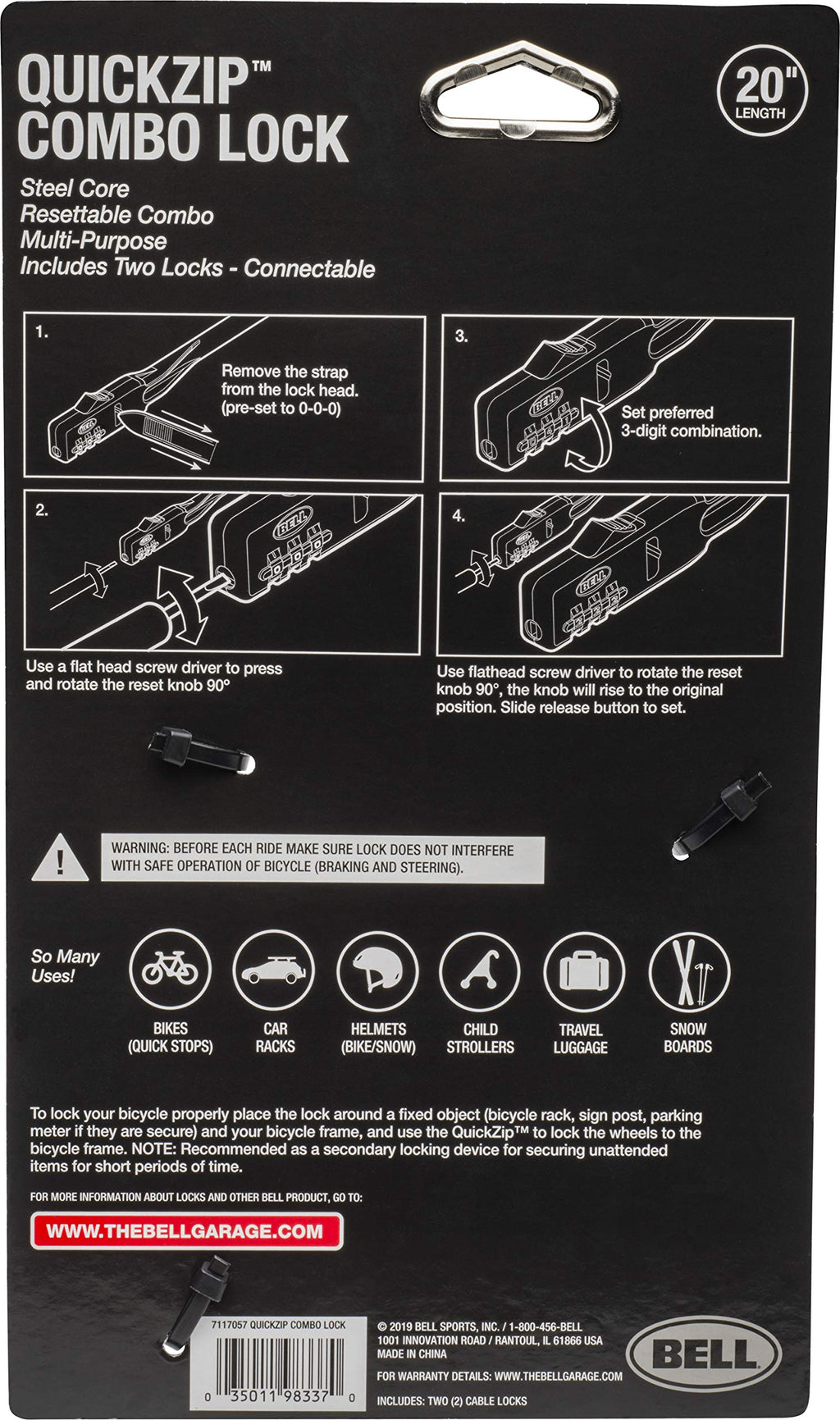 QuickZip Zip-Tie Multi-Purpose Combo Lock 2 Pack