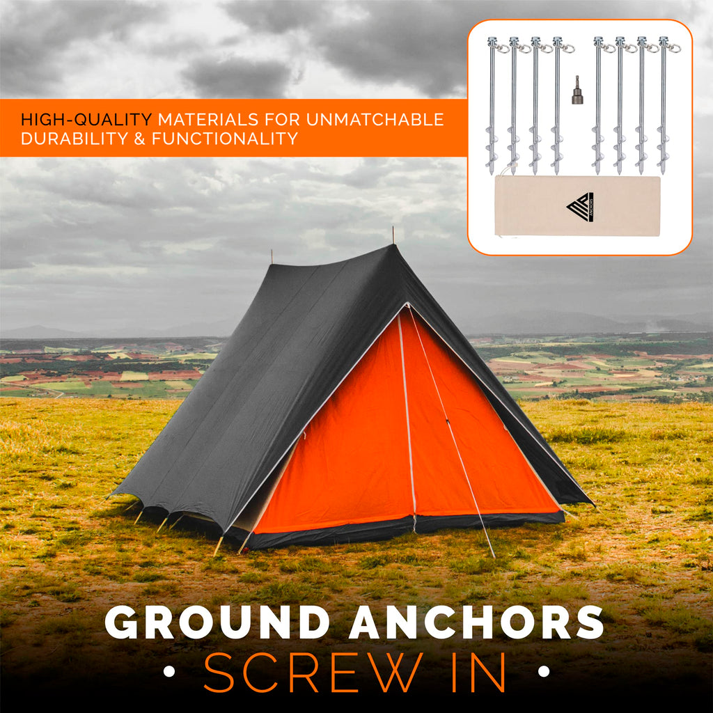 Ground Anchors Screw In - 12'' Set Of 8 With Drill Bit - Earth Anchors - Ground Stakes Heavy Duty - Mobile Home Anchors - Shed A