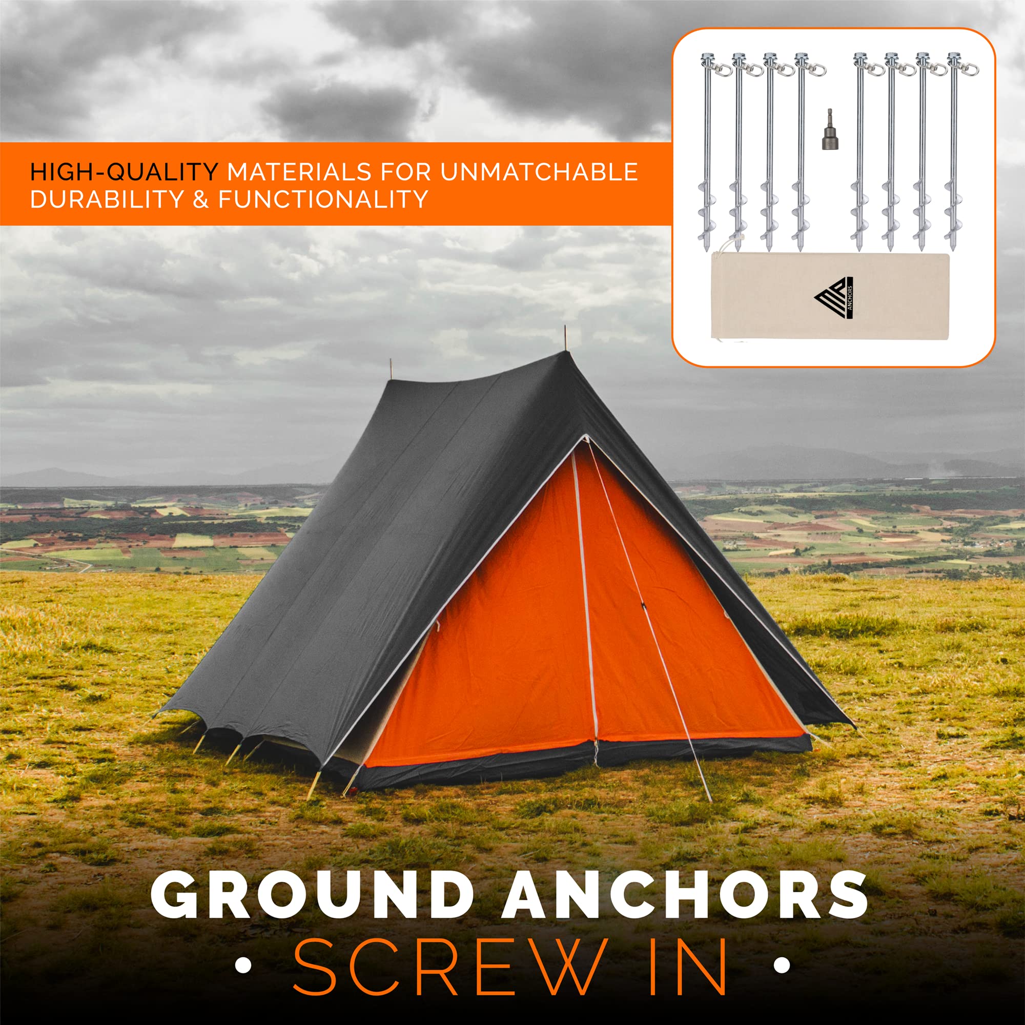 Ground Anchors Screw In - 12'' Set Of 8 With Drill Bit - Earth Anchors - Ground Stakes Heavy Duty - Mobile Home Anchors - Shed A