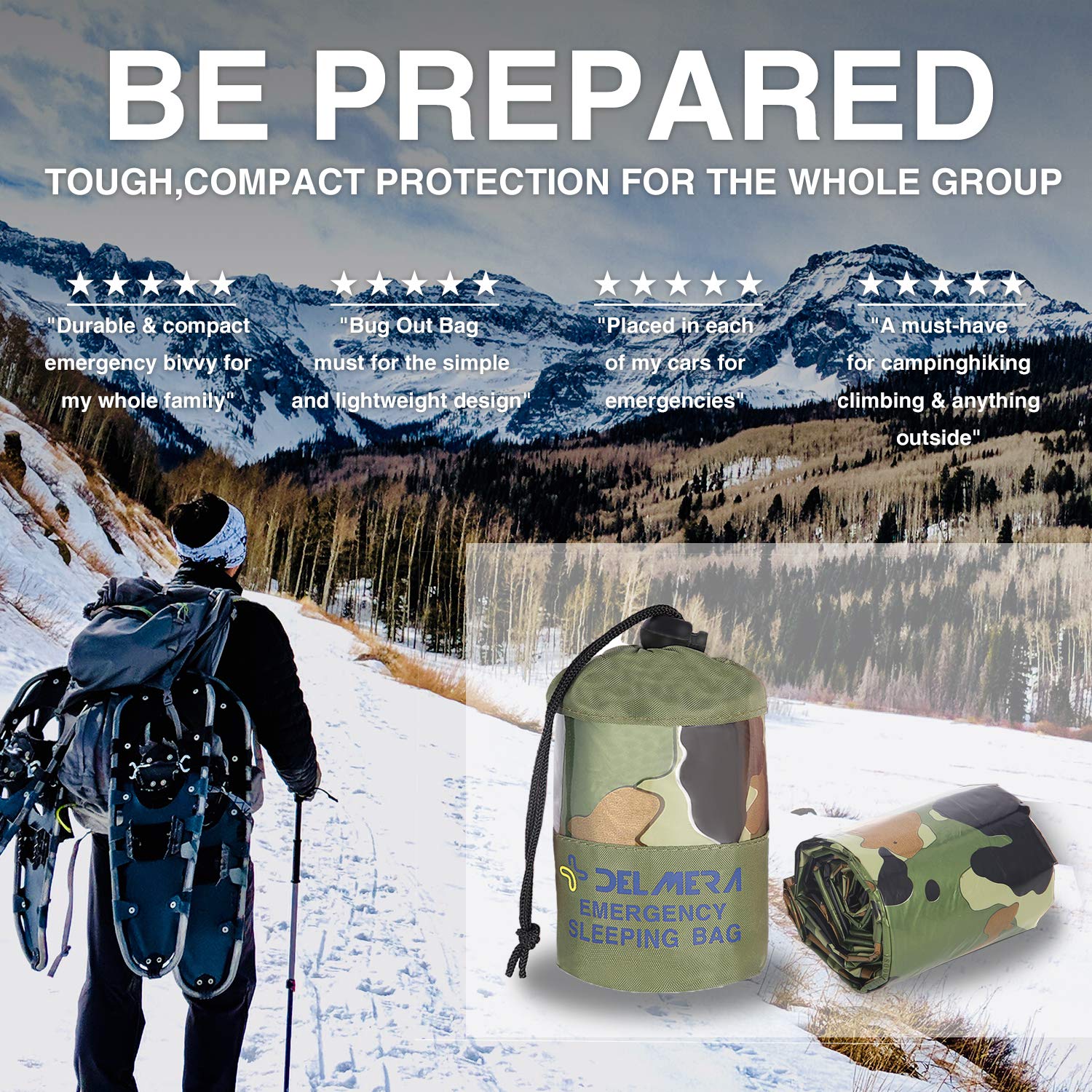 Delmera Emergency Sleeping Bag, Lightweight Survival Sleeping Bags Waterproof Thermal Emergency Blanket, Bivy Sack For Outdoor A