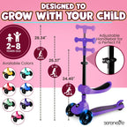 SereneLife 3 Wheel Scooter for Toddlers & Kids, Foldable Seat, LED Wheels, Adjustable Handlebar, Anti-Slip Deck, Rear Foot Brake