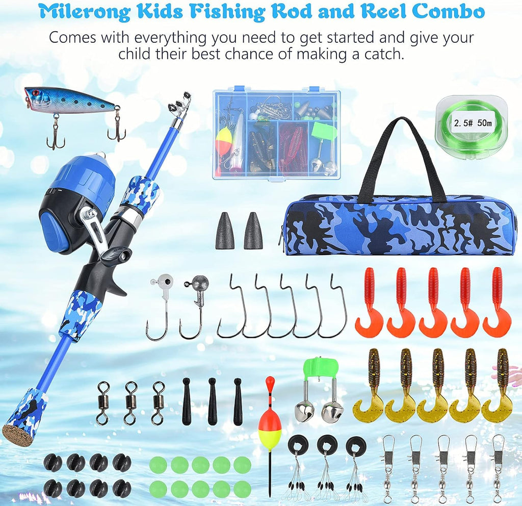 Milerong Kids Fishing Rod, Kids Fishing Pole Portable Telescopic Fishing Rod And Reel Combo Kit For Boys, Girls, Youth - With Sp