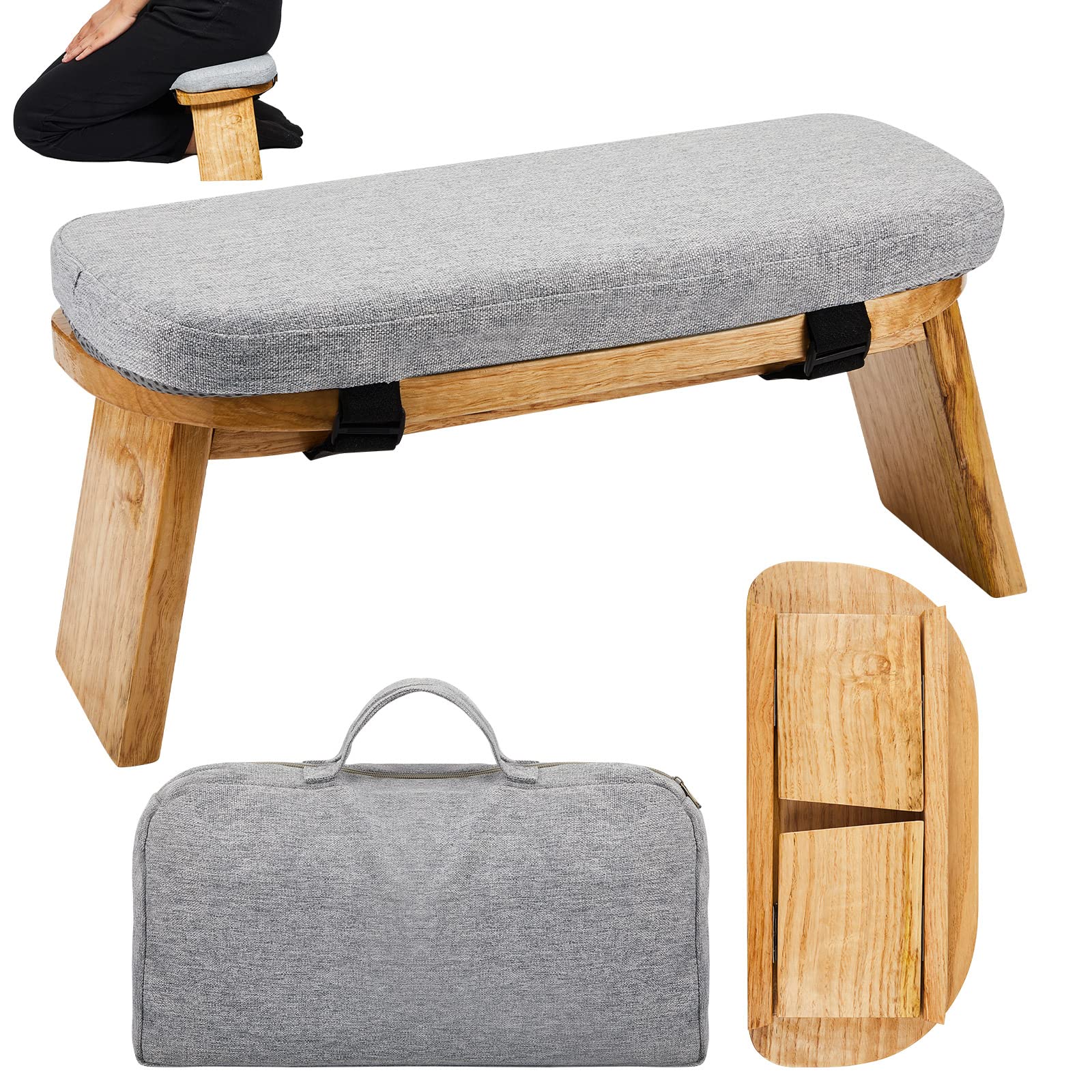 Meditation Bench with Carrying Bag, Meditation Kneeling Stool Portable Yoga Meditation Bench Ergonomic Foldable Prayer Stool wit