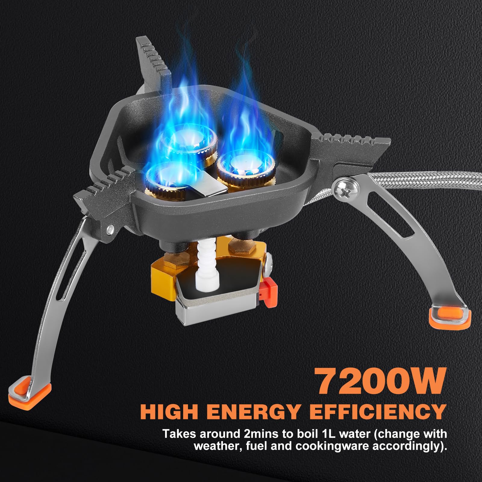 Wadeo 7200W Windproof Camping Stove, Camping Gas Stove With Piezo Ignition, Two Fuel Canister Adapter, Carry Case, Portable Stov