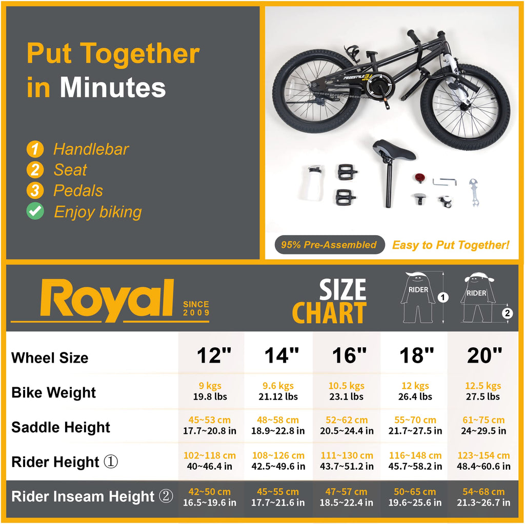 Royalbaby Freestyle Kids Bike Boys Girls 18 Inch Bmx Childrens Bicycle With Kickstand For Ages 5-8 Years, Black