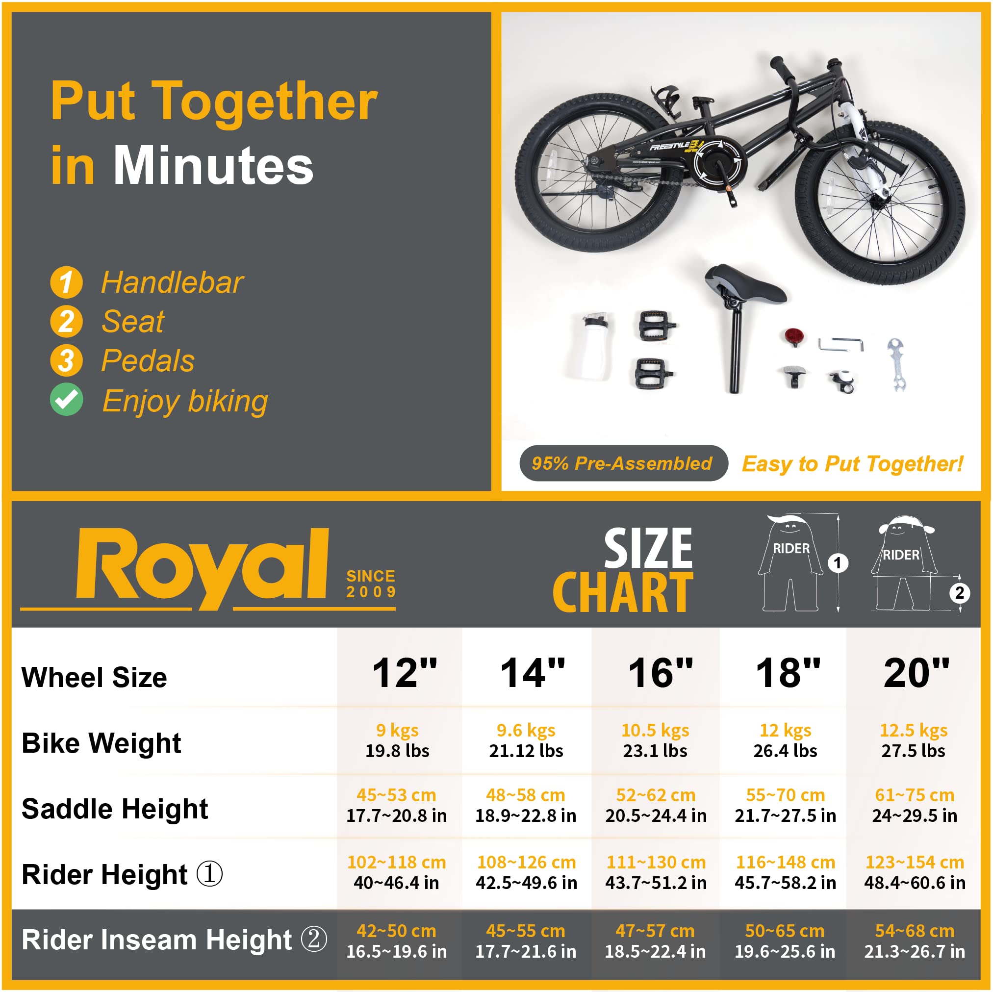 Royalbaby Freestyle Kids Bike Boys Girls 18 Inch Bmx Childrens Bicycle With Kickstand For Ages 5-8 Years, Black