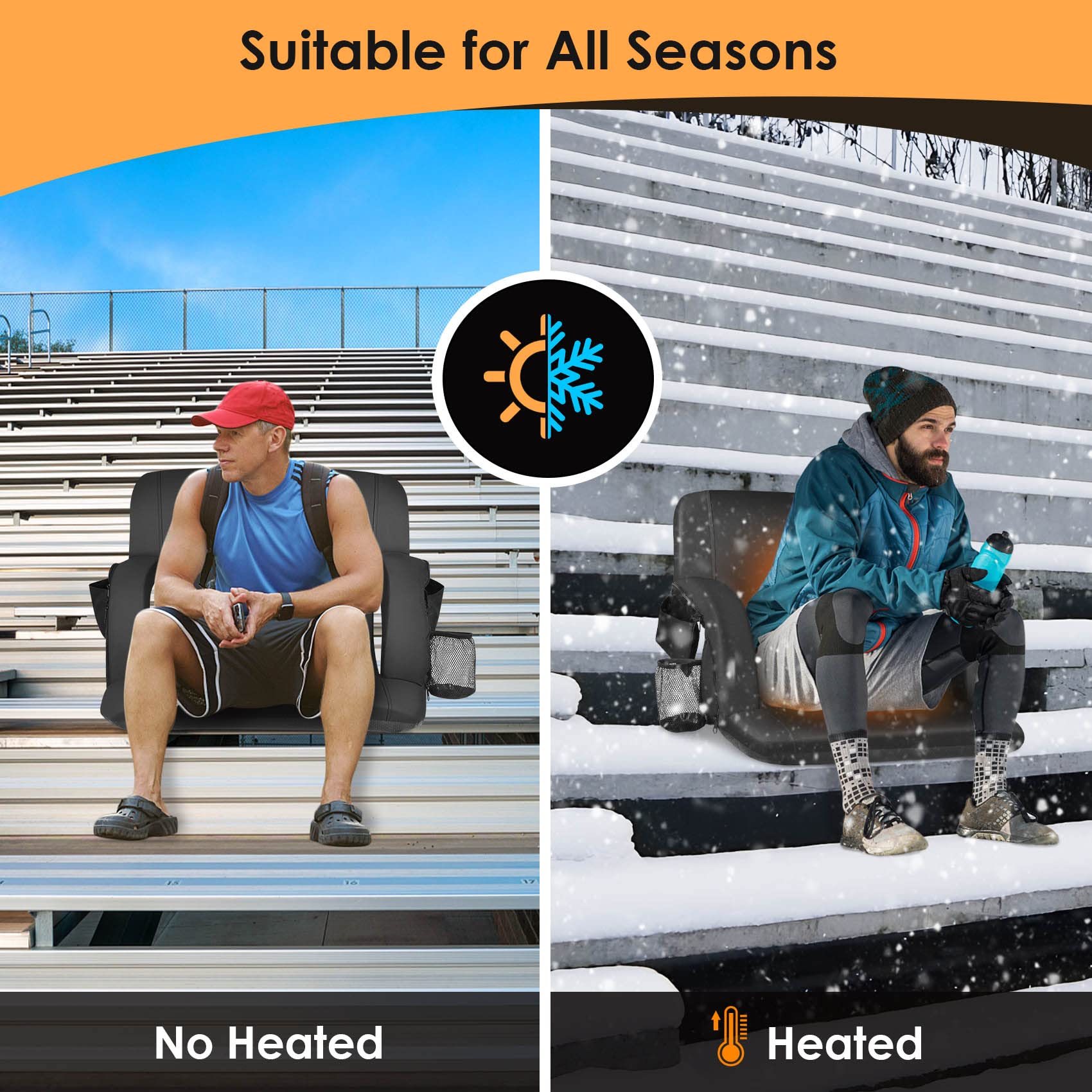 HOPERAN Double Heated Stadium Seats for Bleachers with Back Support 21 Wide Cushion, Extra Portable Bleacher Seat Foldable Stadi