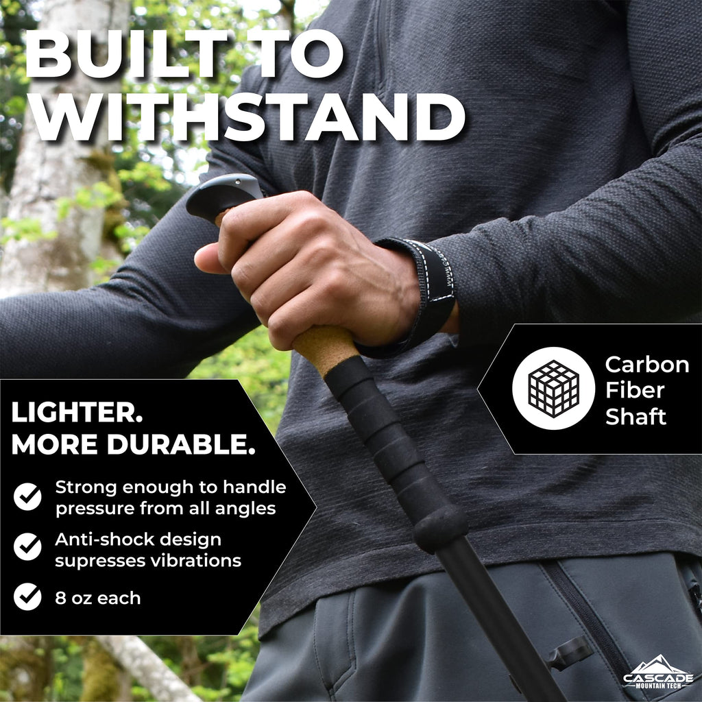 Cascade Mountain Tech Trekking Poles - Carbon Fiber Walking Or Hiking Sticks With Quick Adjustable Locks (Set Of 2), Grey