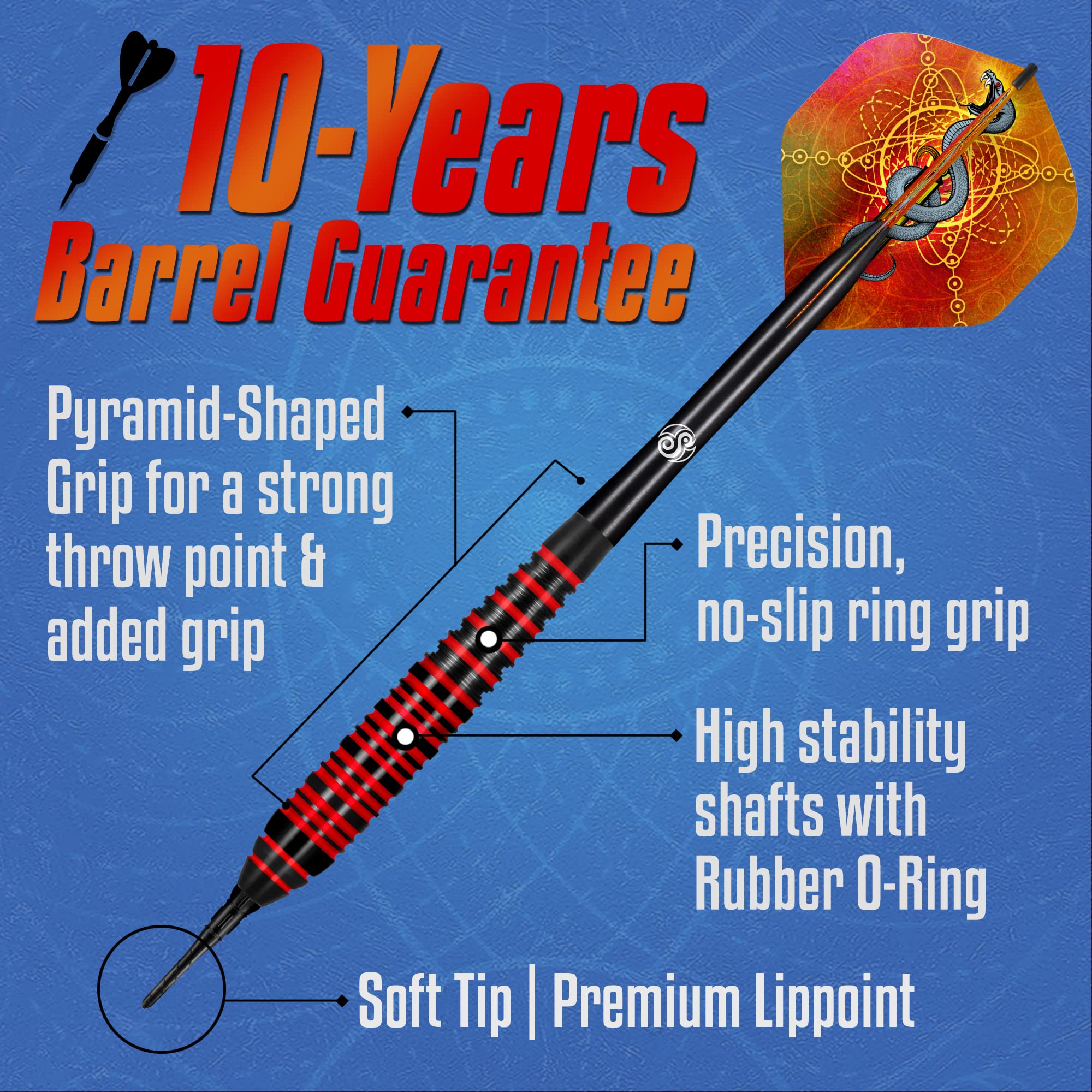 Shot! Darts Mystic Red-Soft Tip Dart Set-18Gm-Centre Weighted-Colour Plated Brass Barrels