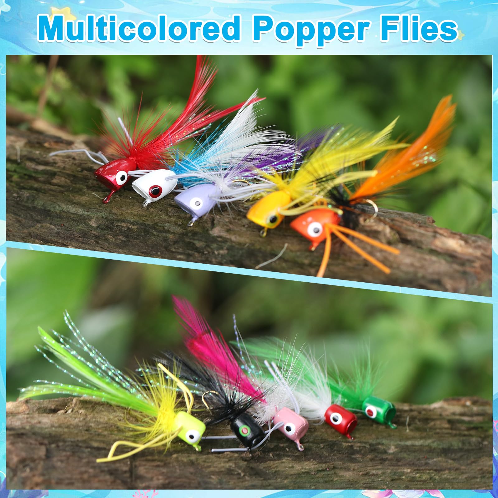 Ansnbo 20Pcs Fly Fishing Popper Flies, Fly Poppers Lure For Bluegill Panfish Crappie Sunfish Salmon Trout Popper Fly Fishing Lur