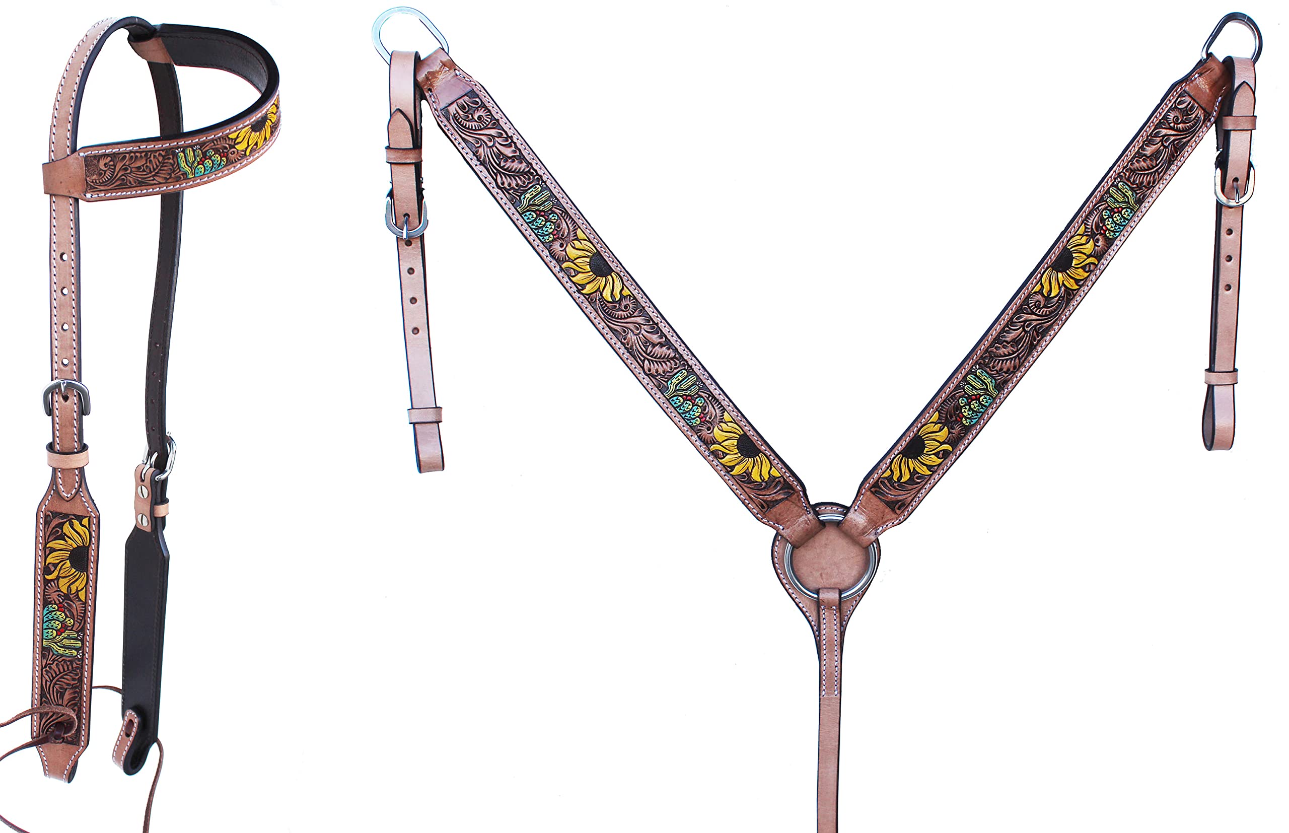Challenger Horse Western Sunflower Cactus Browband Bridle & Breast Collar Set 78Fk21A