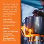 Solo Stove Pot 4000 Stainless Steel Camping Pot For Outdoor Campfire Great Cookware Equipment For Backpacking Kitchen Bushcraft