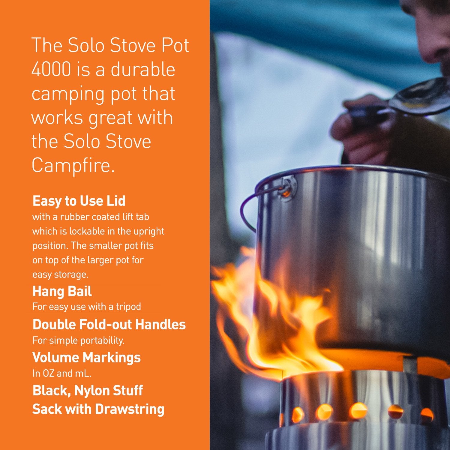 Solo Stove Pot 4000 Stainless Steel Camping Pot For Outdoor Campfire Great Cookware Equipment For Backpacking Kitchen Bushcraft