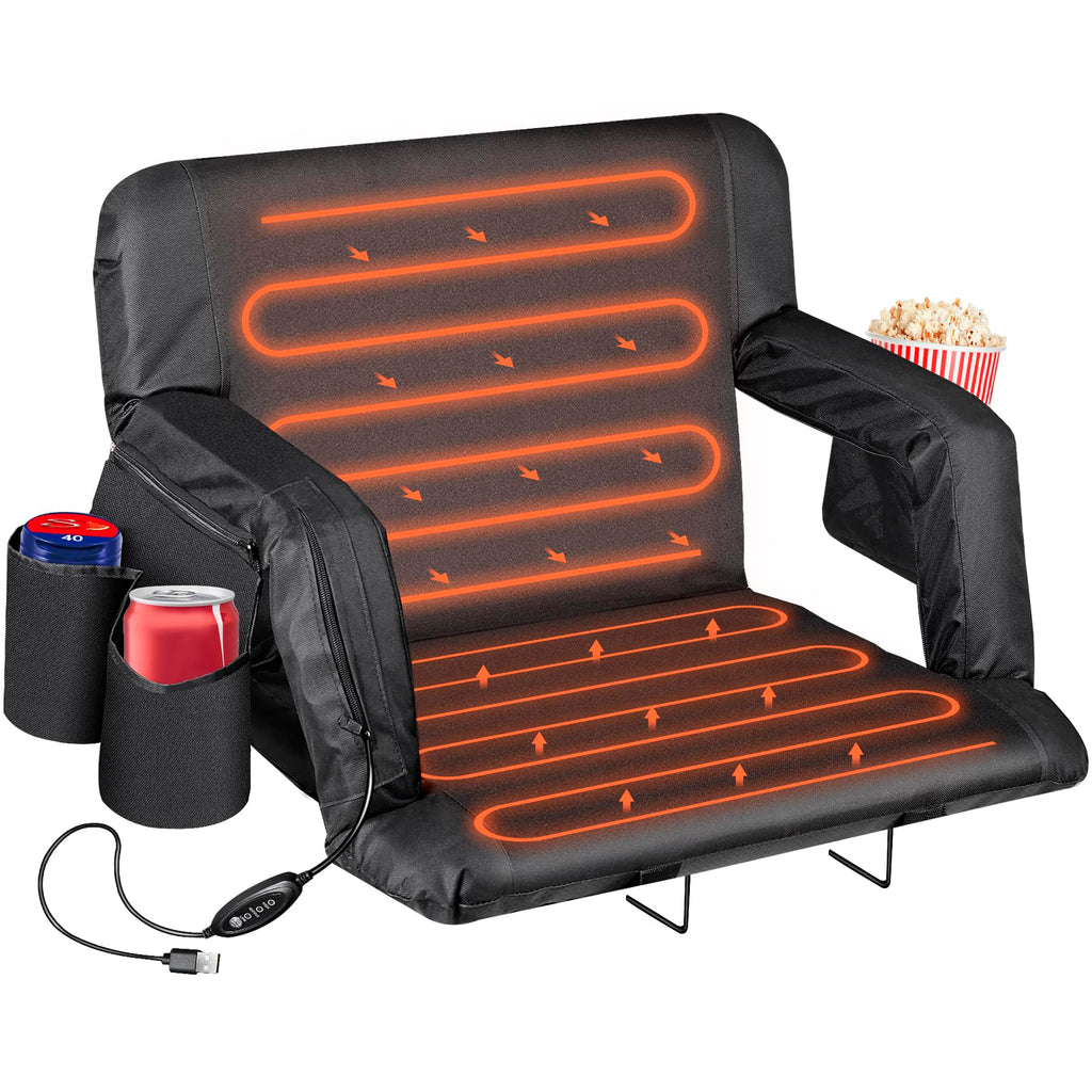 Nova Microdermabrasion 25'' Heated Stadium Seat For Bleachers W/Back Support Wide Padded Cushion Portable Reclining Bleacher Sea