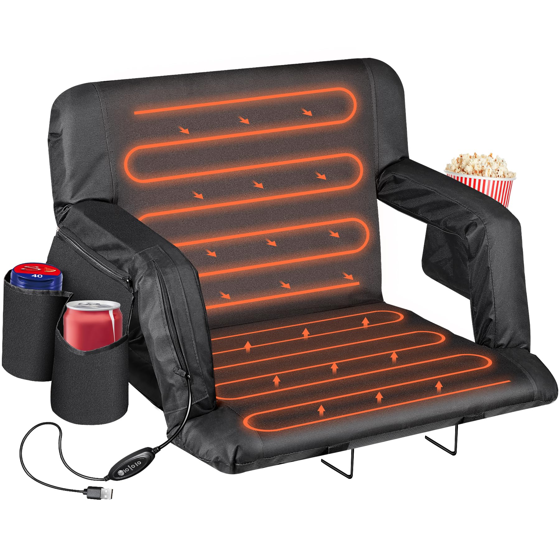 Nova Microdermabrasion 25'' Heated Stadium Seat For Bleachers W/Back Support Wide Padded Cushion Portable Reclining Bleacher Sea