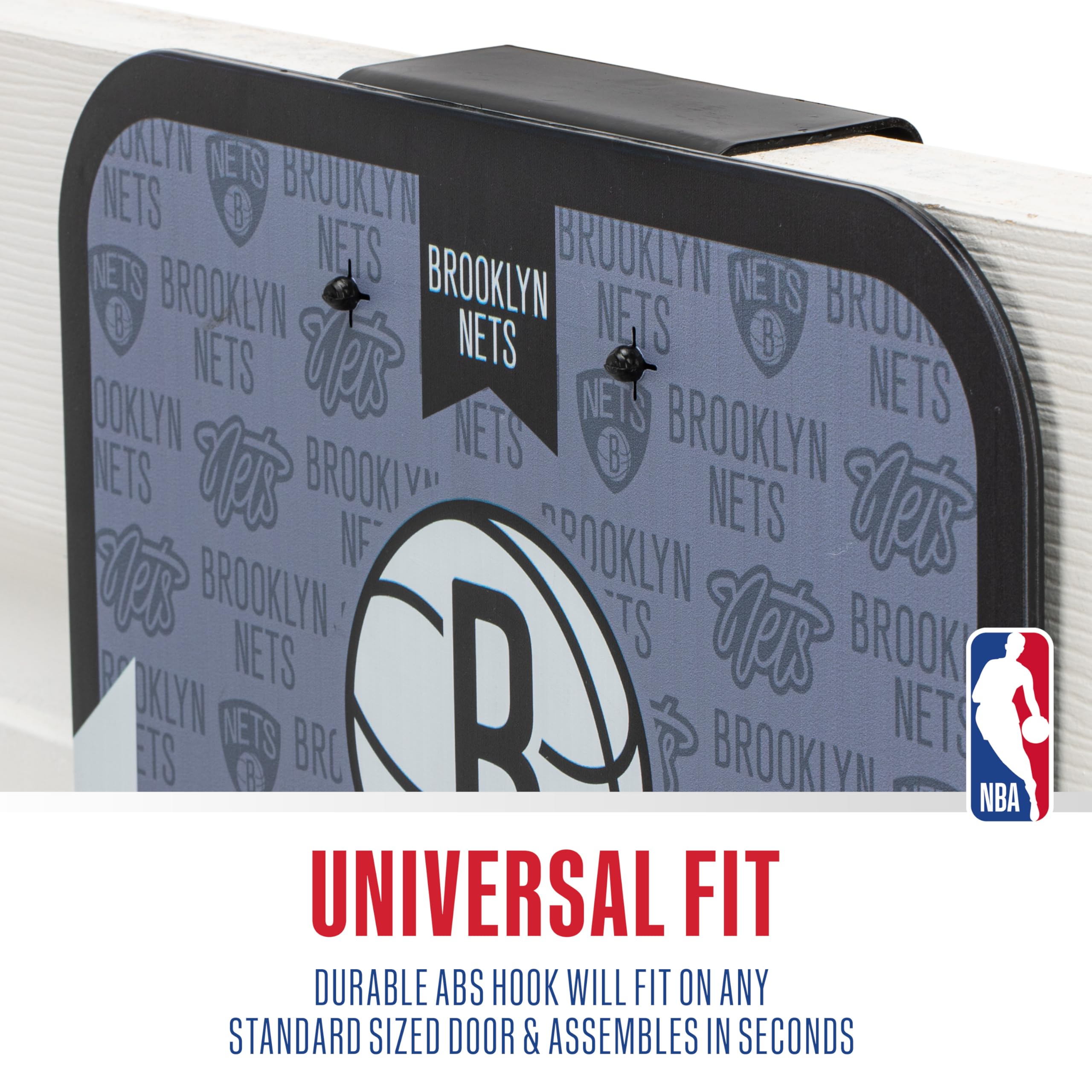 Franklin Sports Nba Brooklyn Nets Mini Over The Door Basketball Hoop - Kids Indoor Mini Hoop With Ball - Nba Fan Shop Toy For Be
