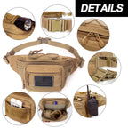 Tactical Fanny Pack, Military Waist Bag Hip Belt Bumbag Utility Bags For Outdoor Hiking Climbing Fishing With U.S Patch (Black)