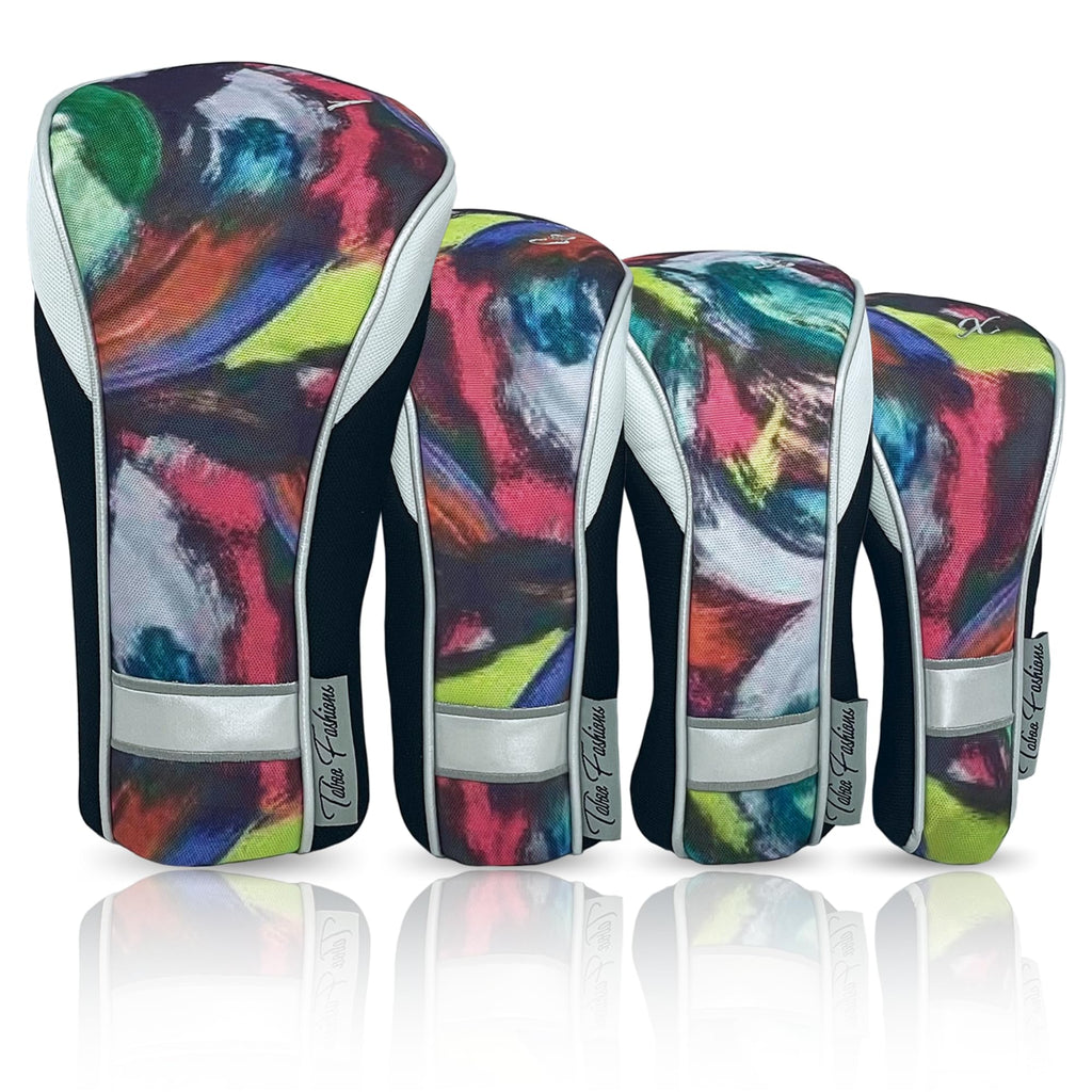 Womens Designer Golf Club Covers 4 Pack - Taboo Fashions Numbered Head Covers For Driver Woods & Hybrid - Weather/Moisture Resis