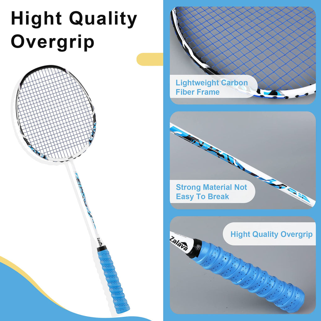 Professional Badminton Rackets Lightweight Badminton Racquets Set, Zalava Badminton Set 4 Pack,Carbon Fiber, 3 Shuttlecocks, 2 P