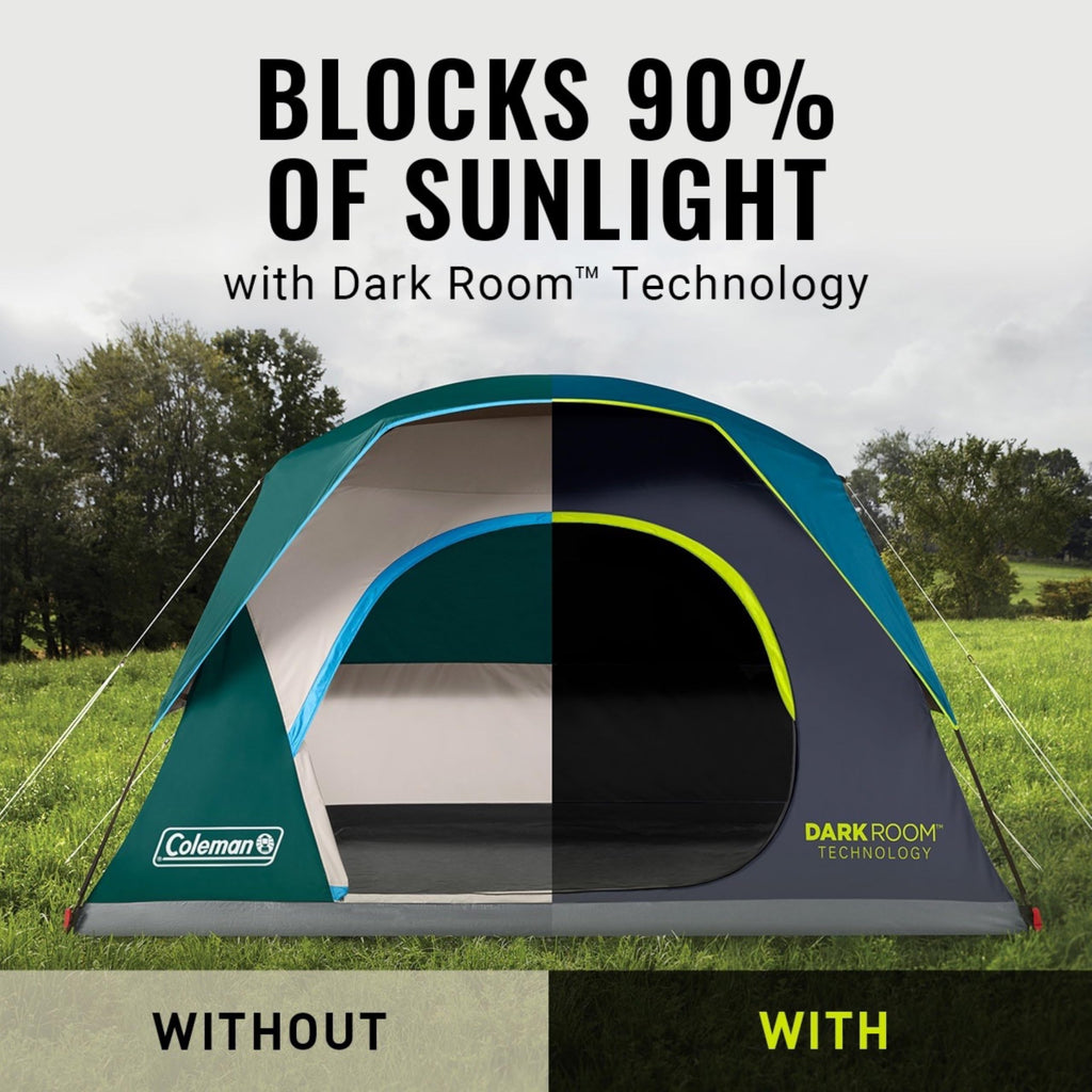 Coleman 8-Person Skydome Dark Room Tent With Rainfly, 5 Minute Setup, Blocks 90% Of Sunlight, 20% More Headroom Than Traditional