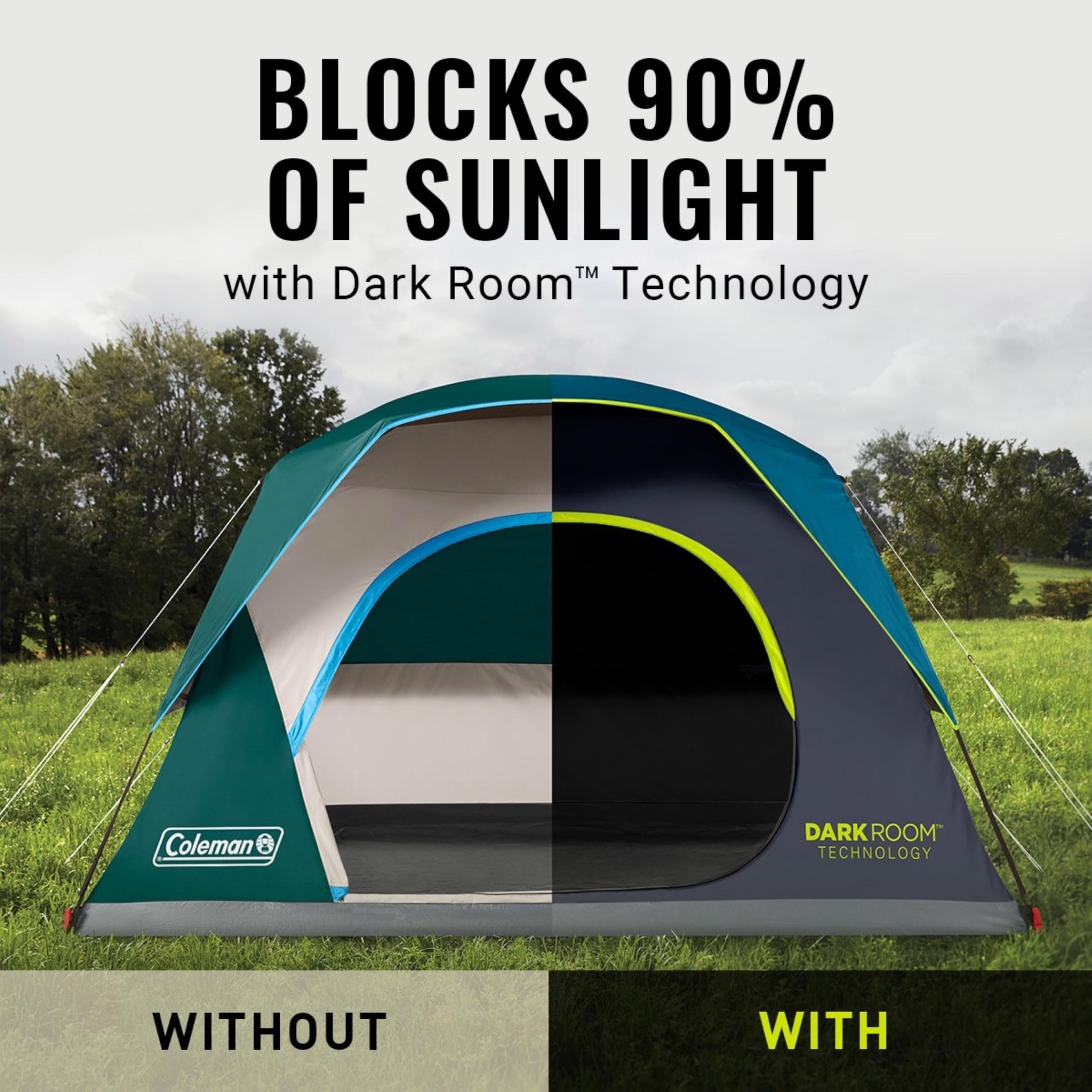Coleman 8-Person Skydome Dark Room Tent With Rainfly, 5 Minute Setup, Blocks 90% Of Sunlight, 20% More Headroom Than Traditional