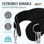 Pullup & Dip Belt With Chain And 3X Carabiner, Dip Belt Incl Neoprene Flaps As Clothing Protection, Weightlifting Belt, Weighted