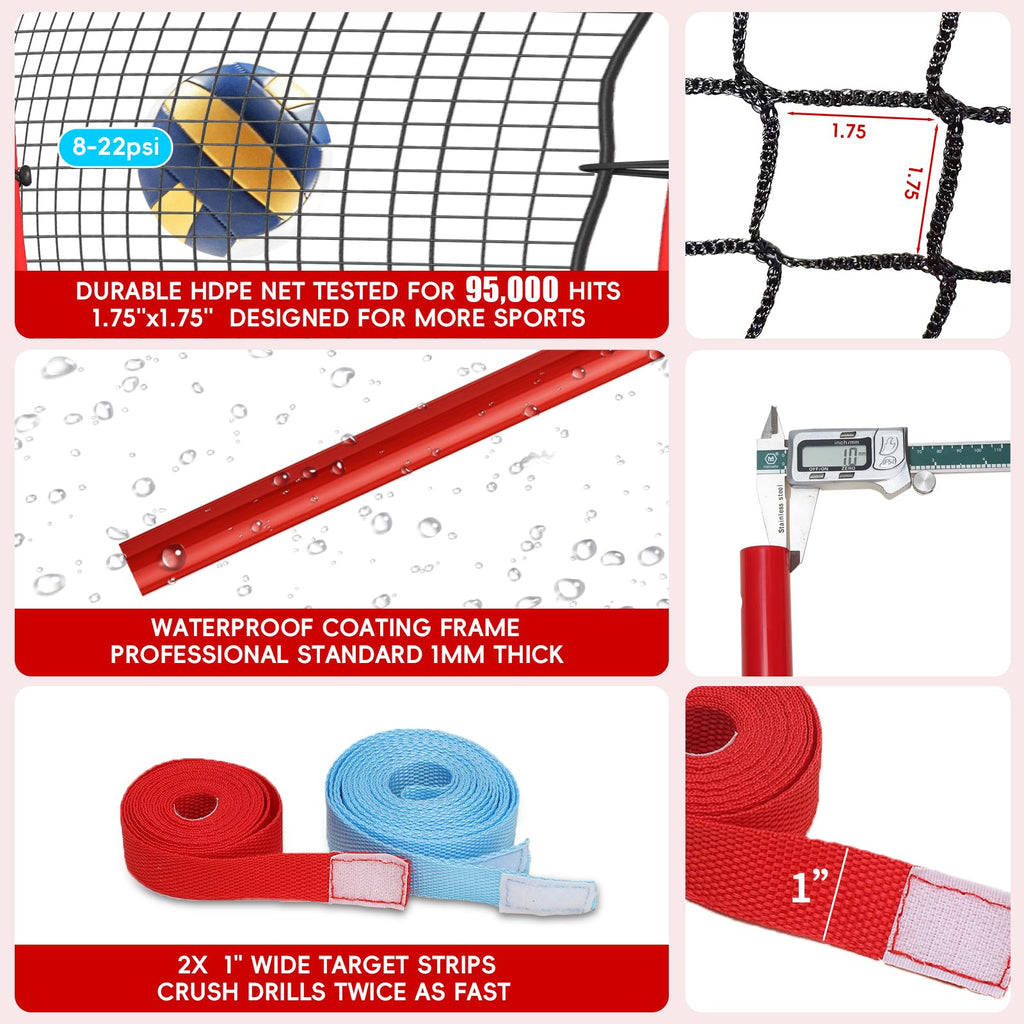 Volleyball Rebounder Net 7x4 Ft, 5-Angle Adjustable Rebounder Net for Practicing Digging, Setting, Spiking, Bounce Back Training