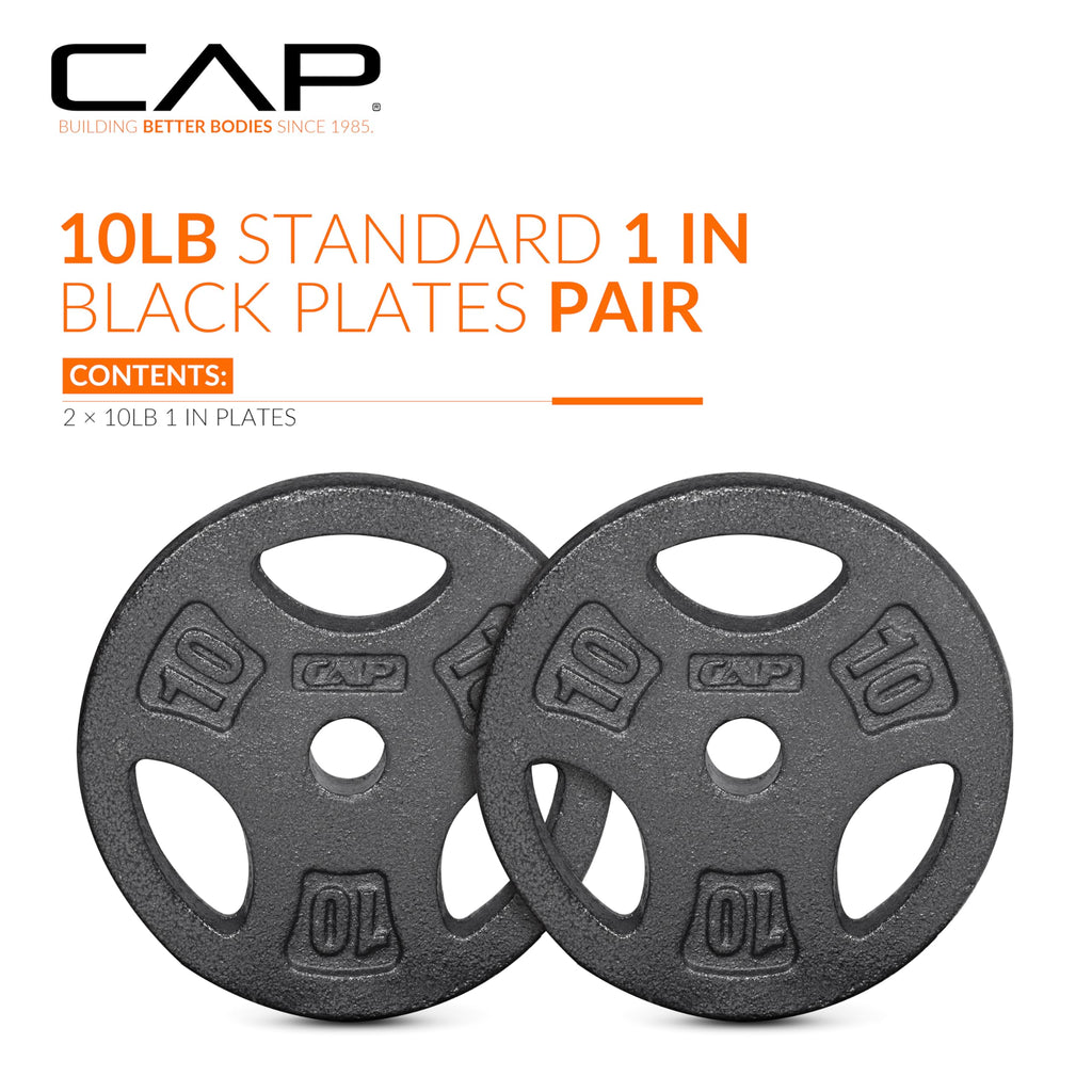 Cap Barbell Standard 1-Inch Grip Weight Plates 10 Lbs Black, Pack (X2)