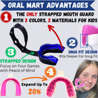 Oral Mart Black/Blue Strapped Youth Mouth Guard For Kids - Sports Mouthguard With Strap For Ice Hockey, Football, Lacrosse, Taek