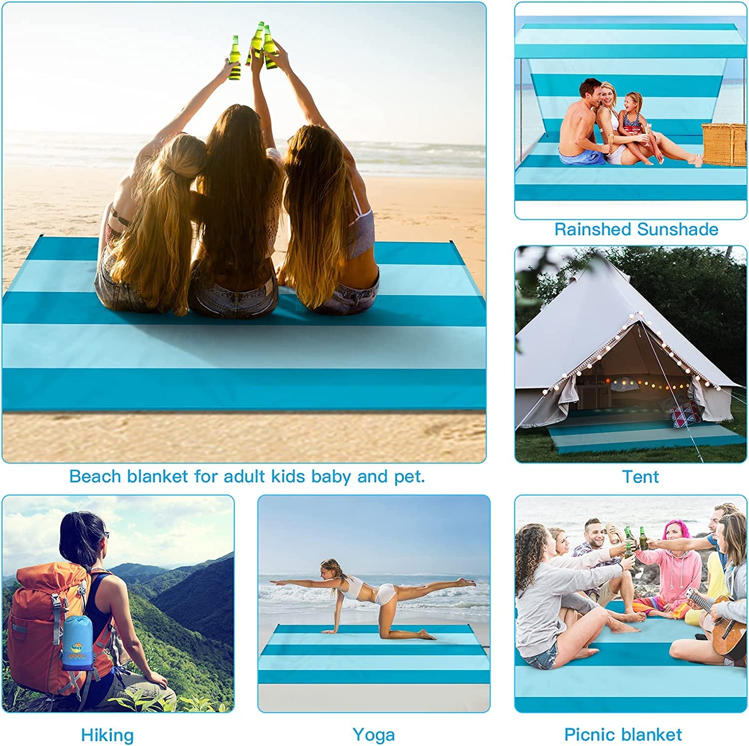 Bydoll Beach Blanket 78''X81'' Waterproof Sandproof Suits1-4 Adults Oversized Lightweight Large Blanket Picnic Mat For Beach San