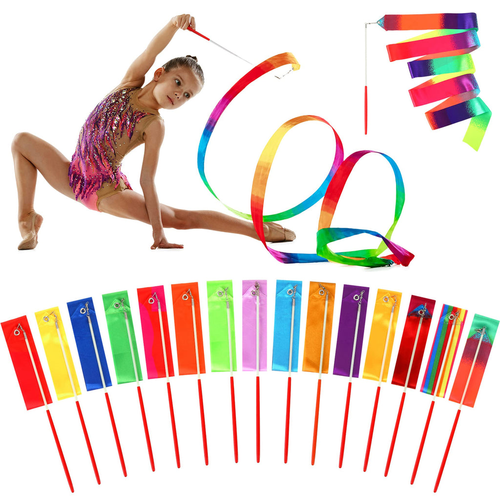 Yilloog Rainbow Dance Ribbon 78.7 Inch Gymnastics Ribbon Streamers Rainbow Artistic Ribbon Dancer Twirling Wands Rhythmic Gymnas
