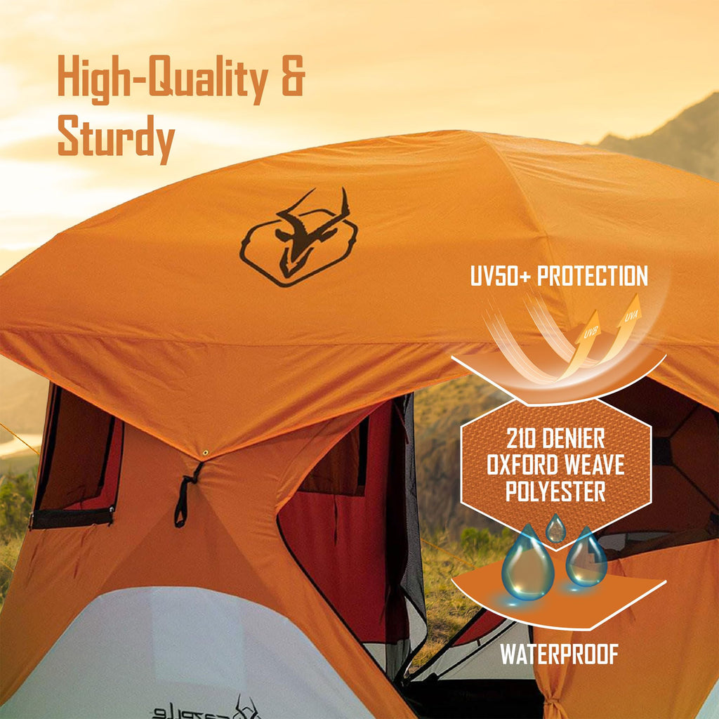 Gazelle T4 Waterproof 4 Person Portable Polyester Outdoor Pop Up Camping Or Beach Tent With Removable Floor, Mesh Screens, And R
