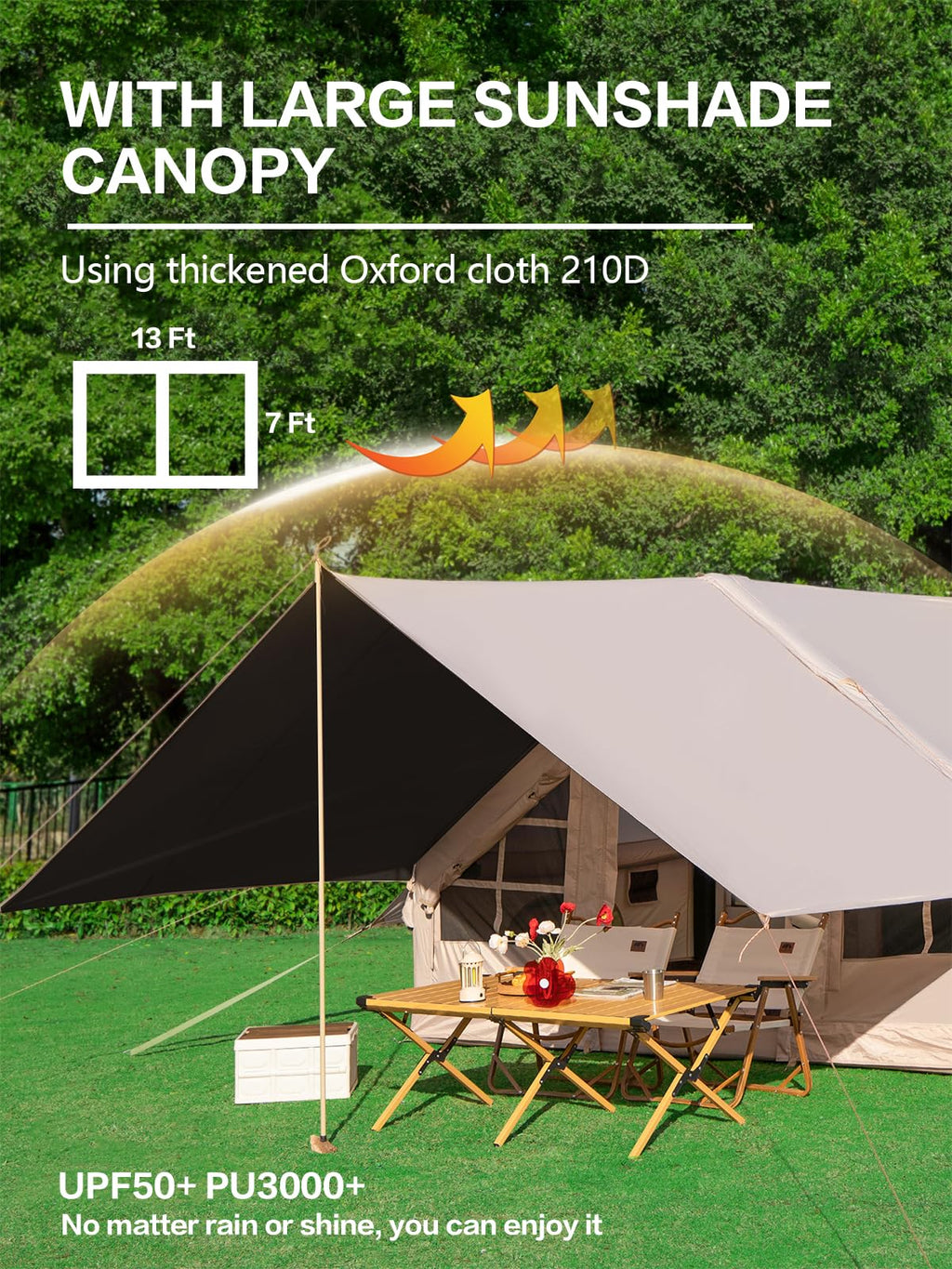4-6 Person Inflatable Cabin Camping Tent With Canopy, Picnic Blanket - Waterproof, Easy Setup