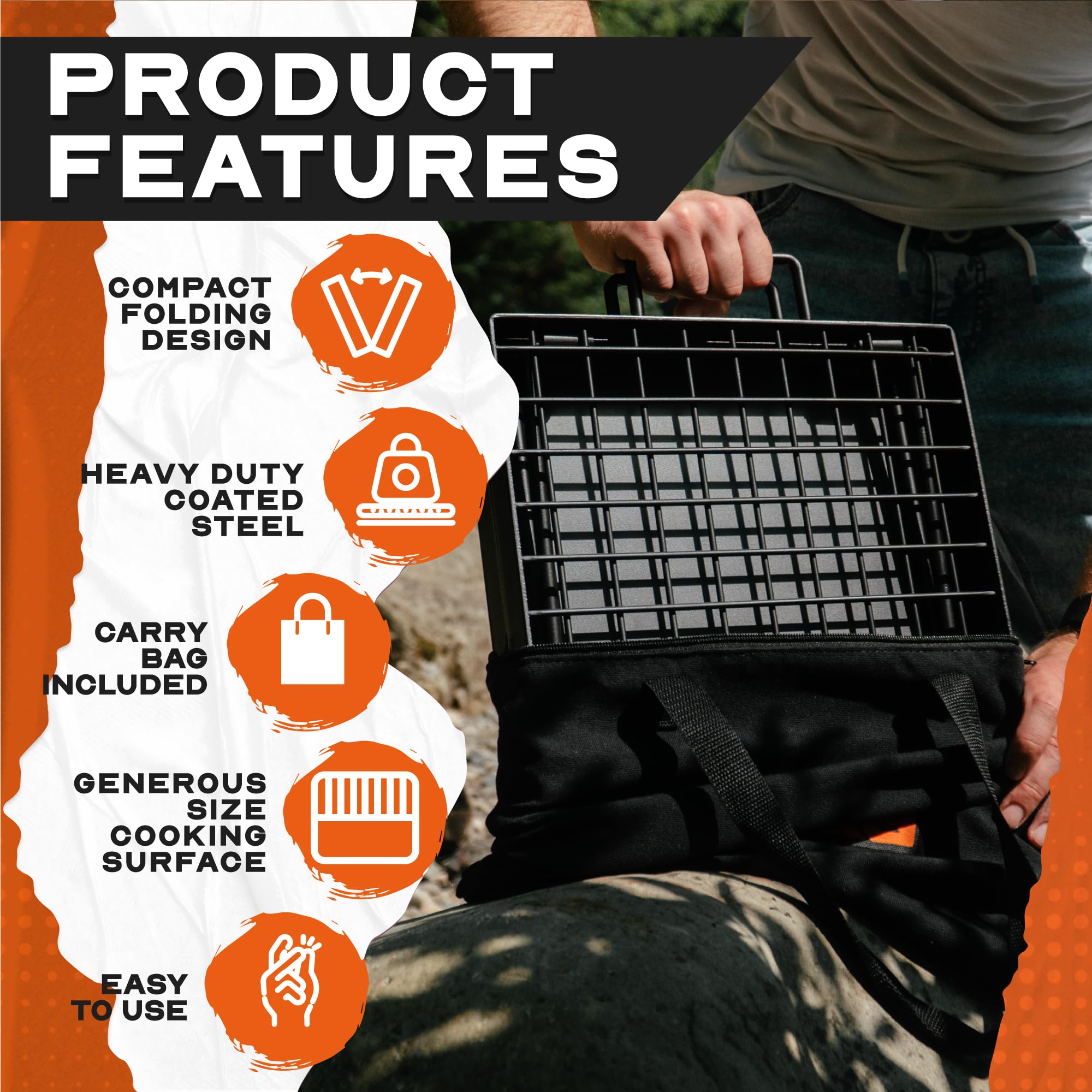 Adventure Seeka Heavy Duty 24'' Folding Campfire Grill, Camp Fire Grill With Folding Grill Design For Compact Storage. Campfire