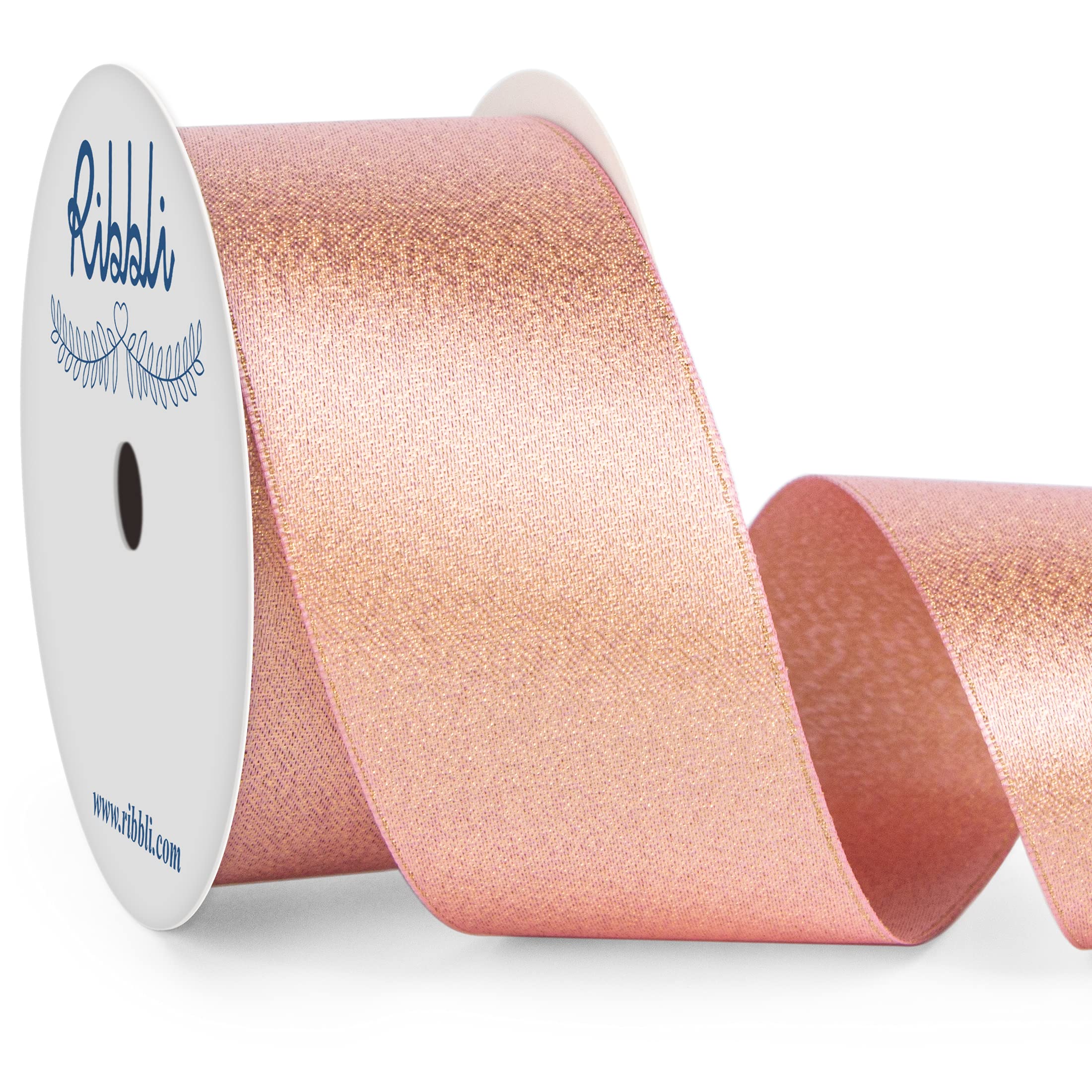 Ribbli Rose Gold Double Faced Purl Ribbon,Luxury Glitter Ribbon,1-12 Inches X 10 Yards ,Vanlentineas Day Ribbon,Use For Gift Wra