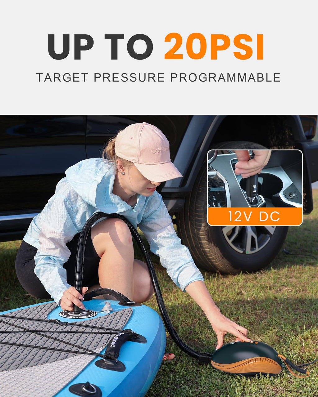 Outdoormaster 20Psi High Pressure Paddle Board Pump Electric Dolphin Ii -Quick Portable Sup Air Pump,Auto-Off &12V Dc Car Connec