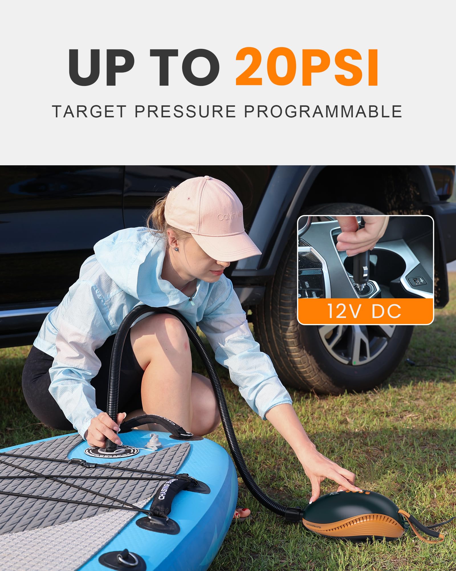Outdoormaster 20Psi High Pressure Paddle Board Pump Electric Dolphin Ii -Quick Portable Sup Air Pump,Auto-Off &12V Dc Car Connec
