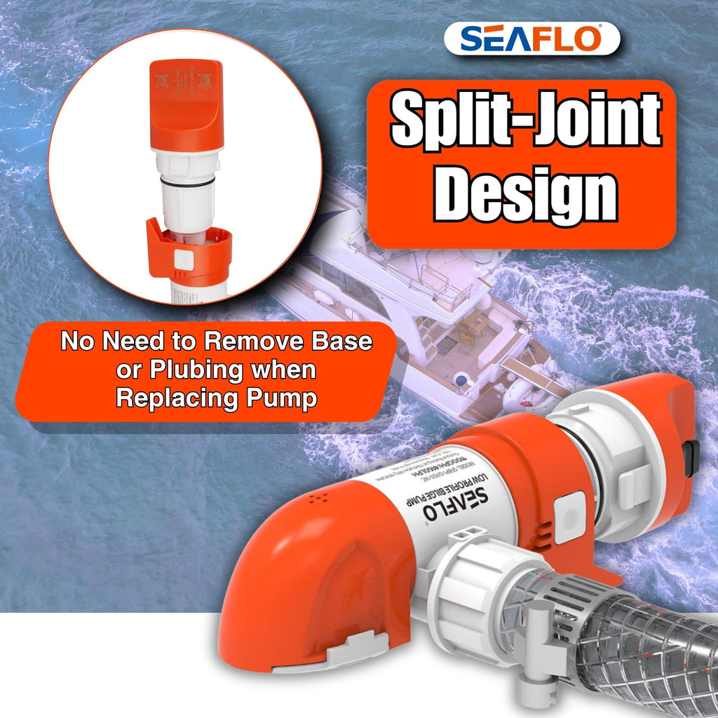 Seaflo 14C Series 12V 1100 Gph Non-Automatic Low Profile Bilge Pump | Check Valve, Snap-Fit Design, 360 Installation, And 4-Year