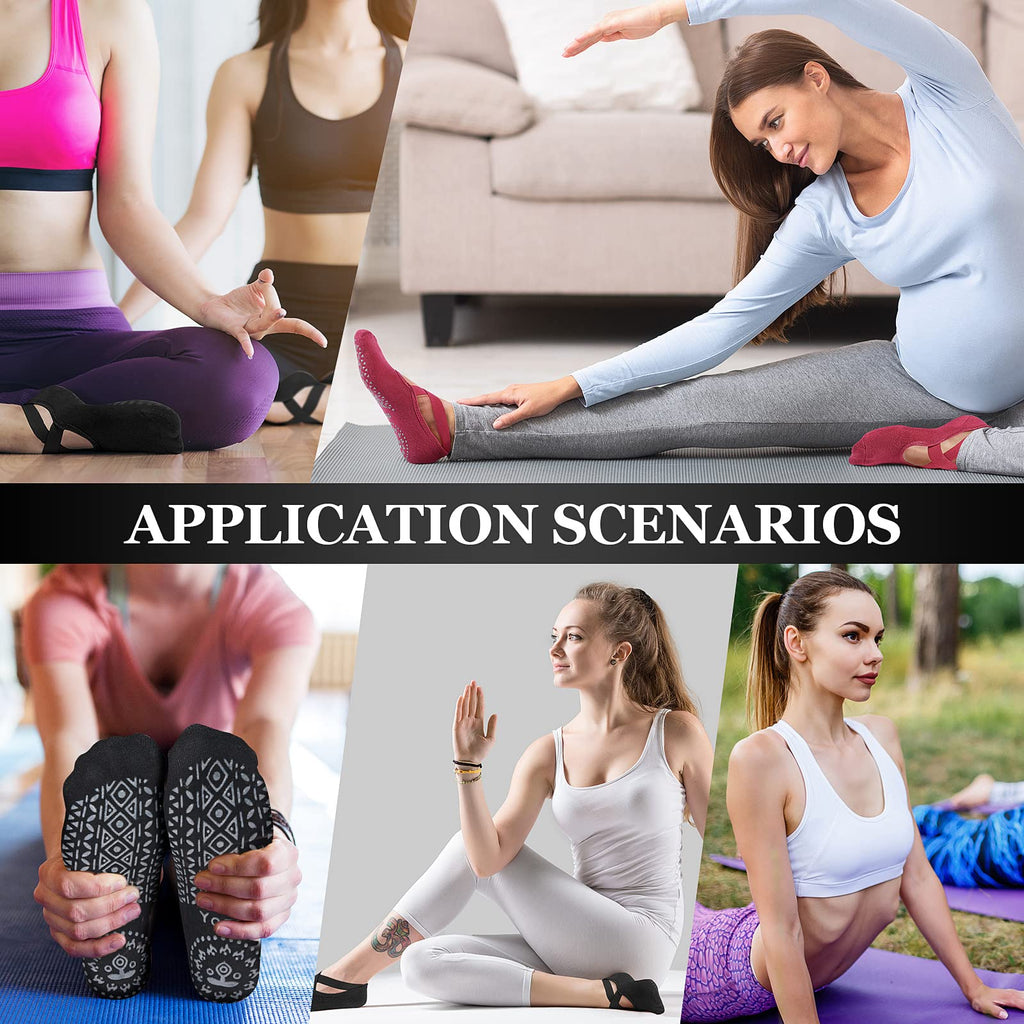 Geyoga 6 Pairs Yoga Socks For Women Nonslip Barre Socks With Straps Ballet Socks For Yoga Sports Ballet Dance