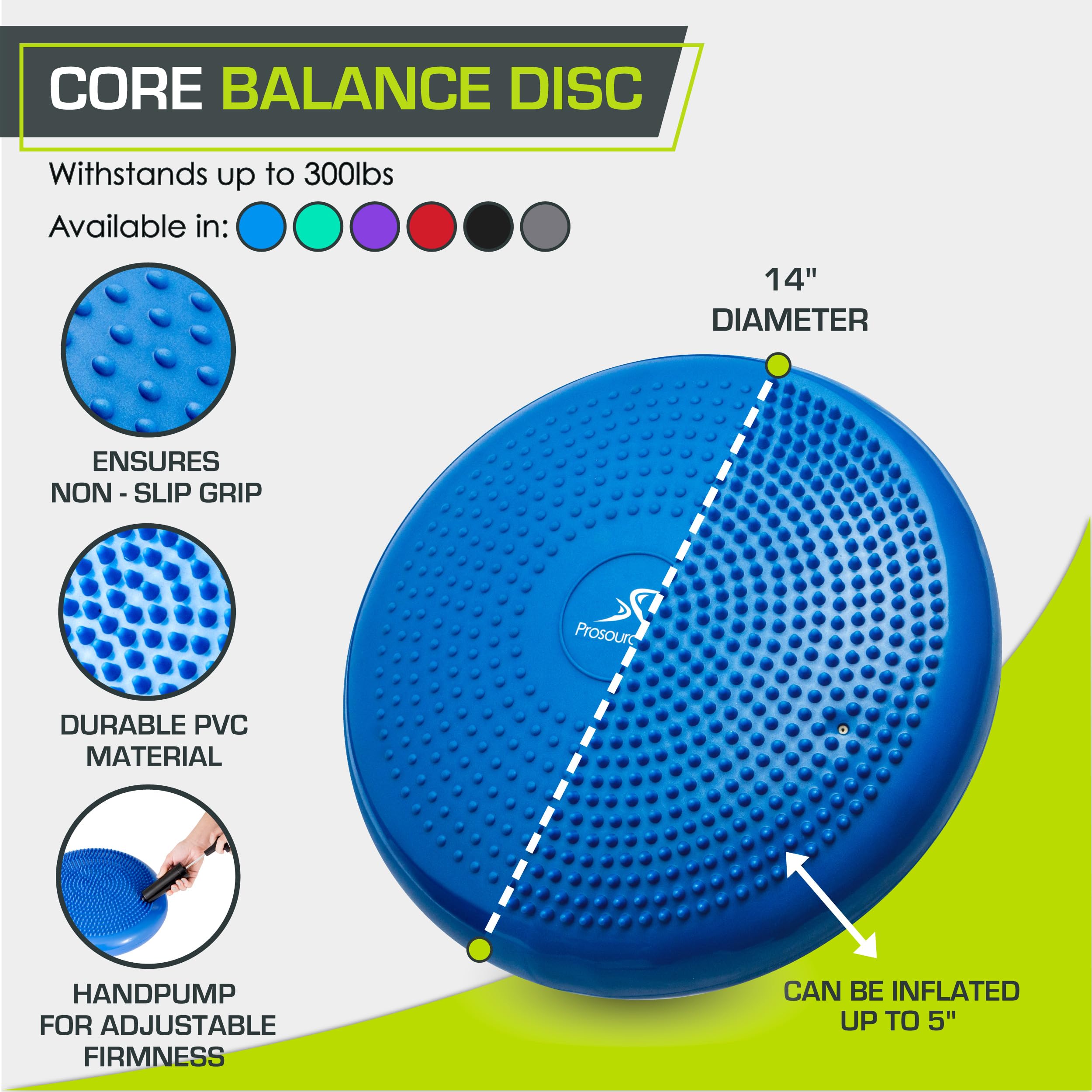 ProsourceFit Core Balance Disc Trainer, 14    Diameter with Pump for Improving Posture, Fitness, Stability, Blue