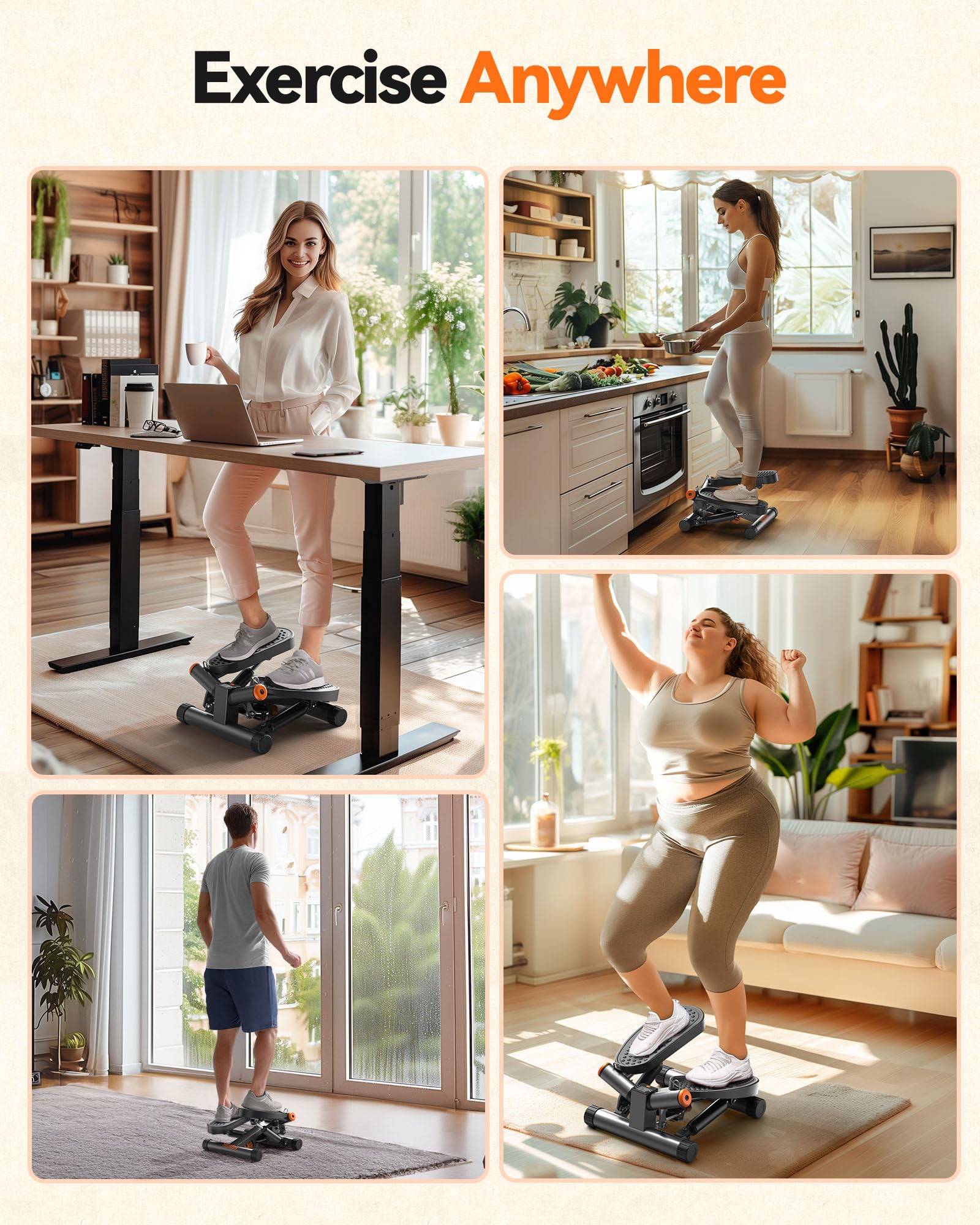 Niceday Twist Stepper for Exercise at Home, Mini Stair Stepper with Resistance Bands at Home Workout Equipment with 300LBS Loadi